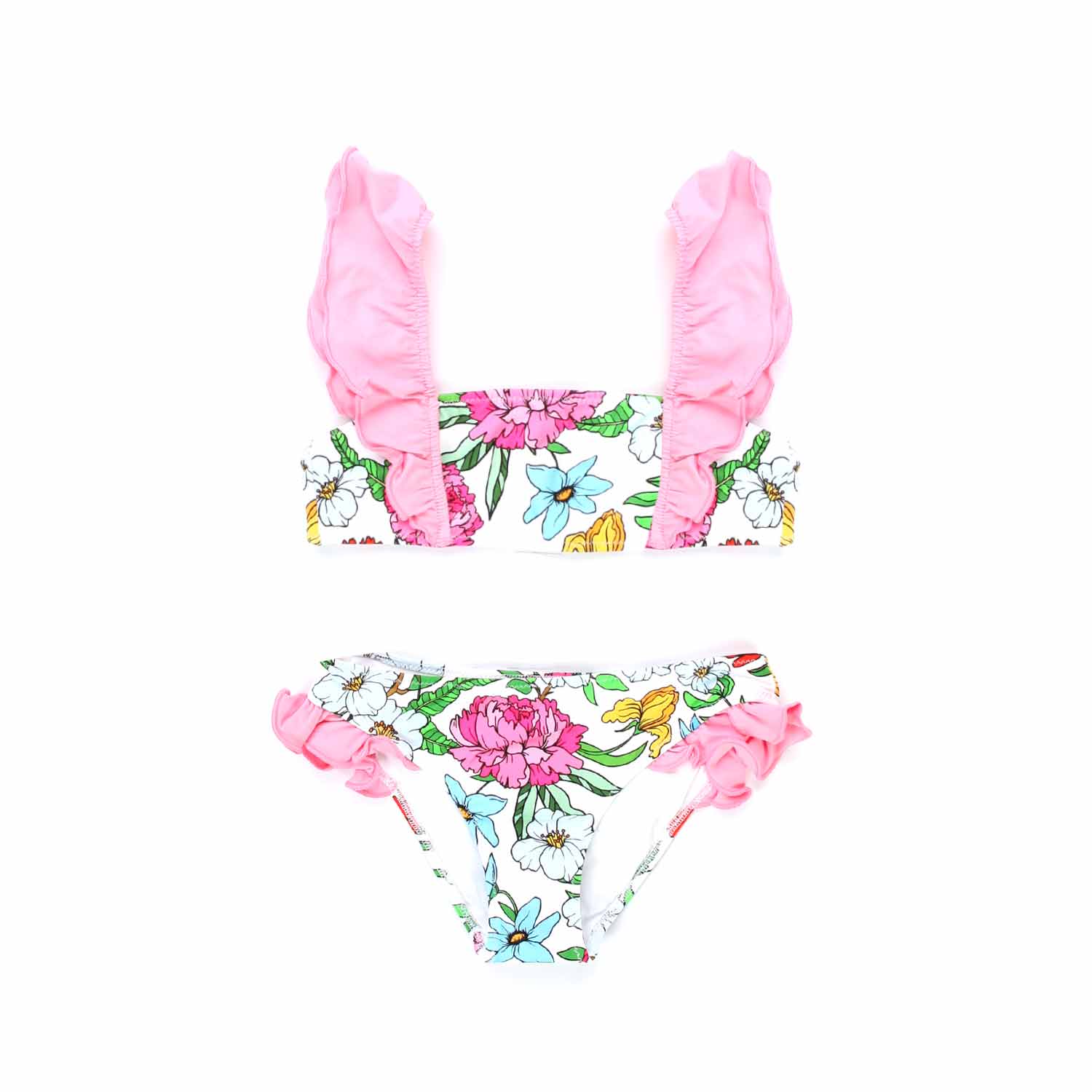 BIKINI A FASCIA BIANCO CON ROUCHES ROSA BAMBINA - annameglio.com abbigliamento moda