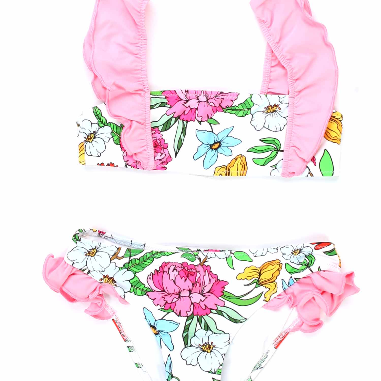 BIKINI A FASCIA BIANCO CON ROUCHES ROSA BAMBINA - annameglio.com abbigliamento moda