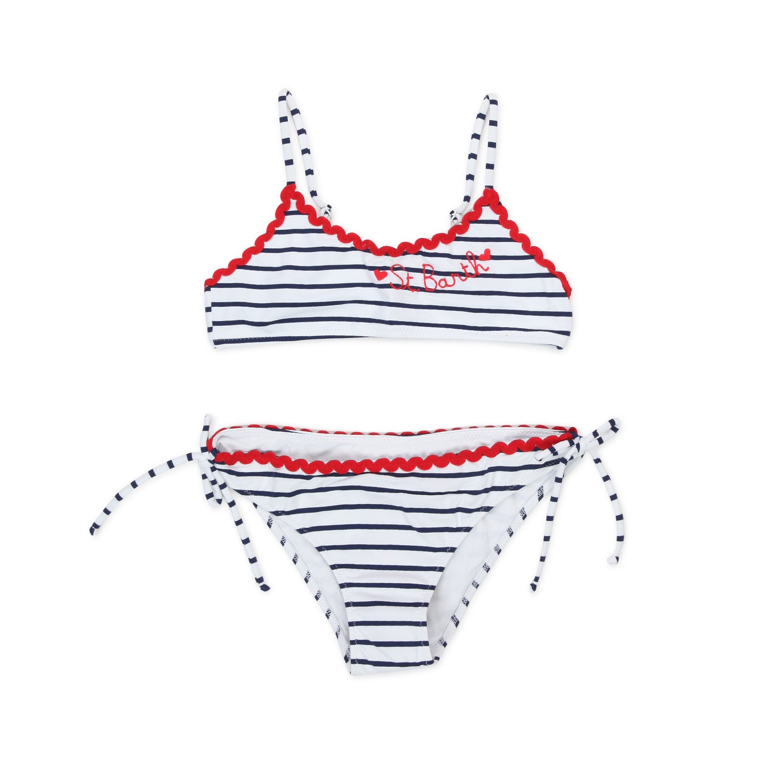 BIKINI BIANCO A RIGHE BLU CON ORLI ROSSI BAMBINA - annameglio.com abbigliamento moda