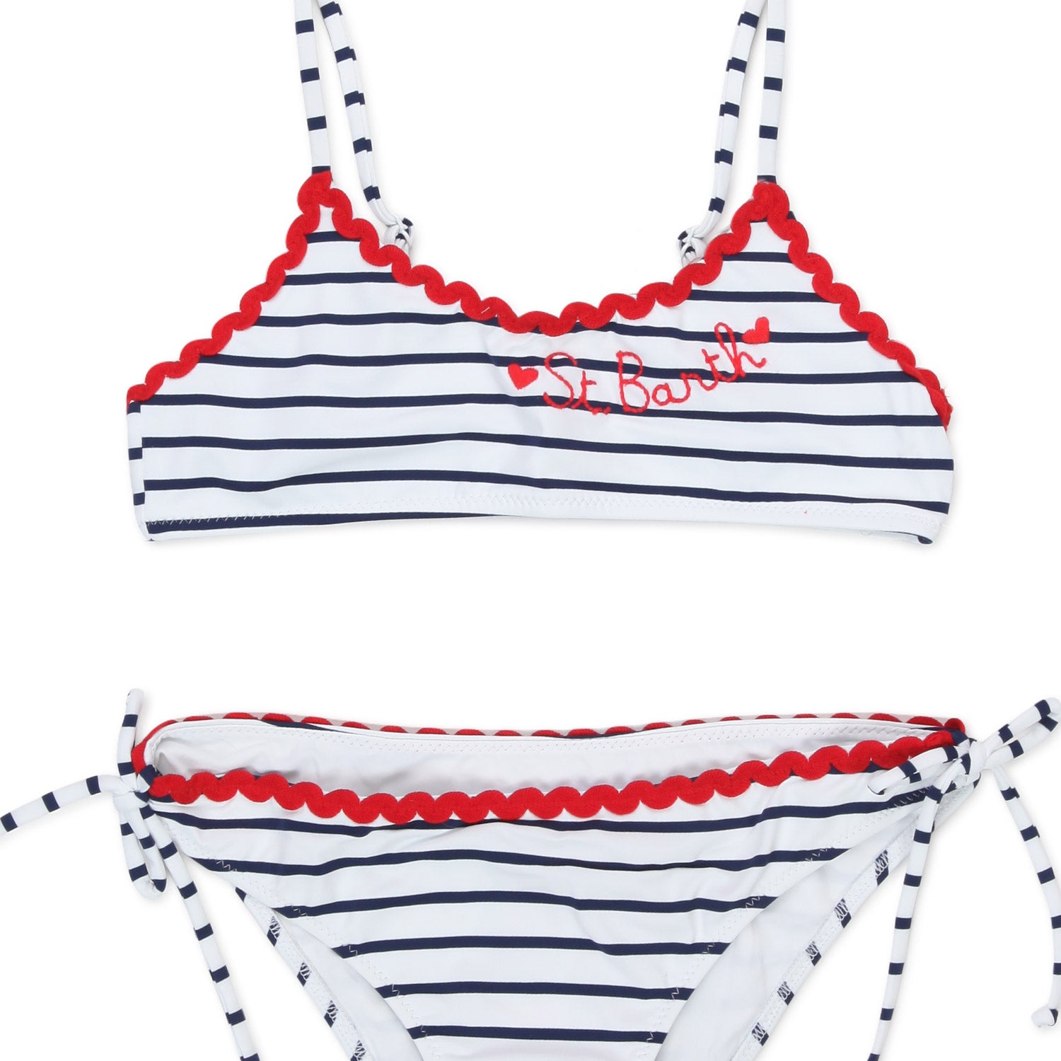 BIKINI BIANCO A RIGHE BLU CON ORLI ROSSI BAMBINA - annameglio.com abbigliamento moda