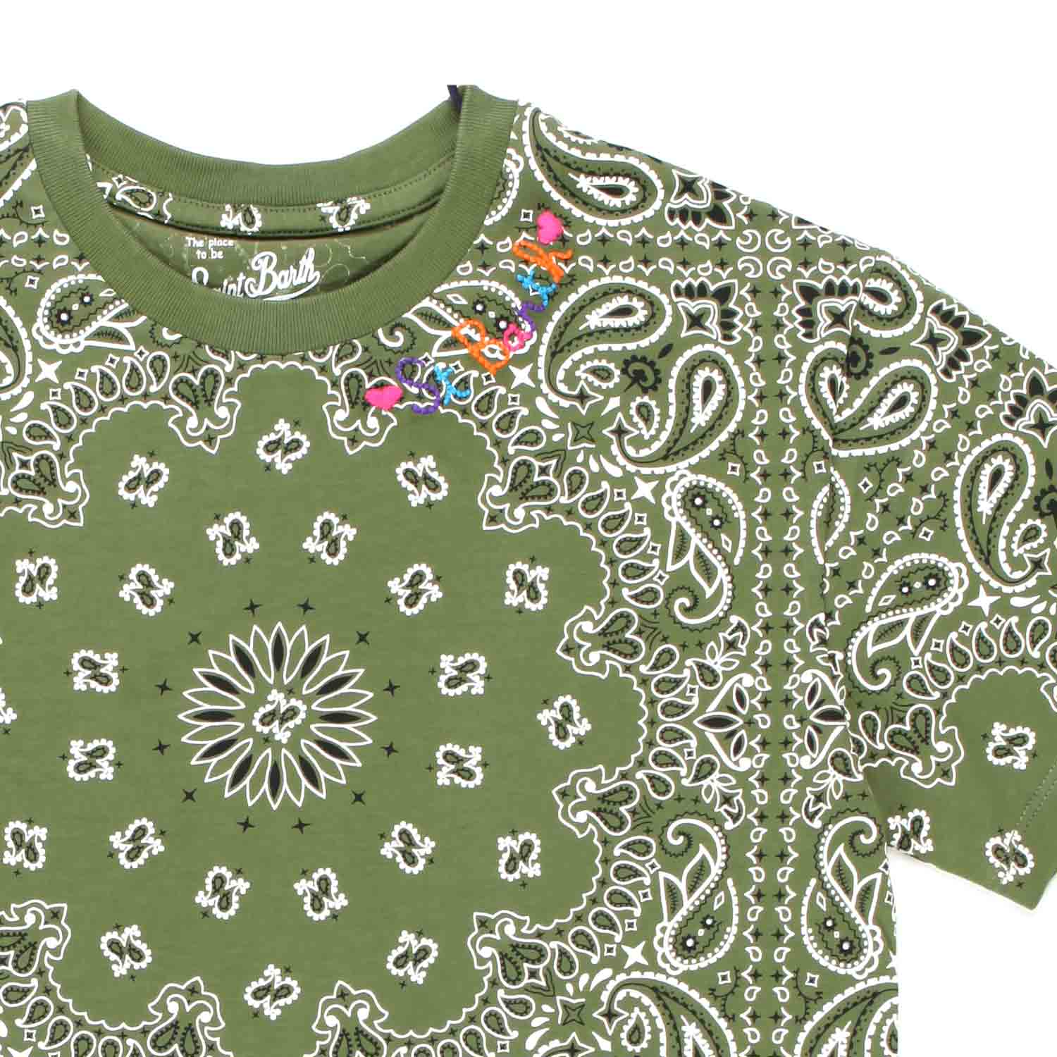 T-SHIRT VERDE CON STAMPA BANDANA BAMBINA E TEEN - annameglio.com abbigliamento moda