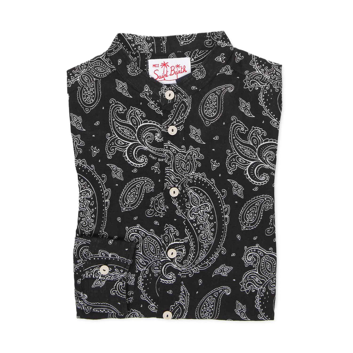 CAMICIA BANDANA NERA DI LINO BAMBINO E TEEN - annameglio.com abbigliamento moda