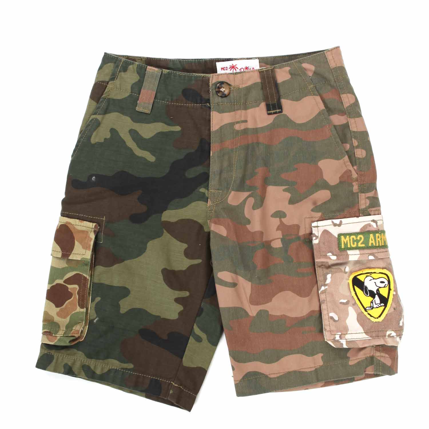 BERMUDA CARGO CAMOUFLAGE CON PATCH SNOOPY - annameglio.com abbigliamento moda