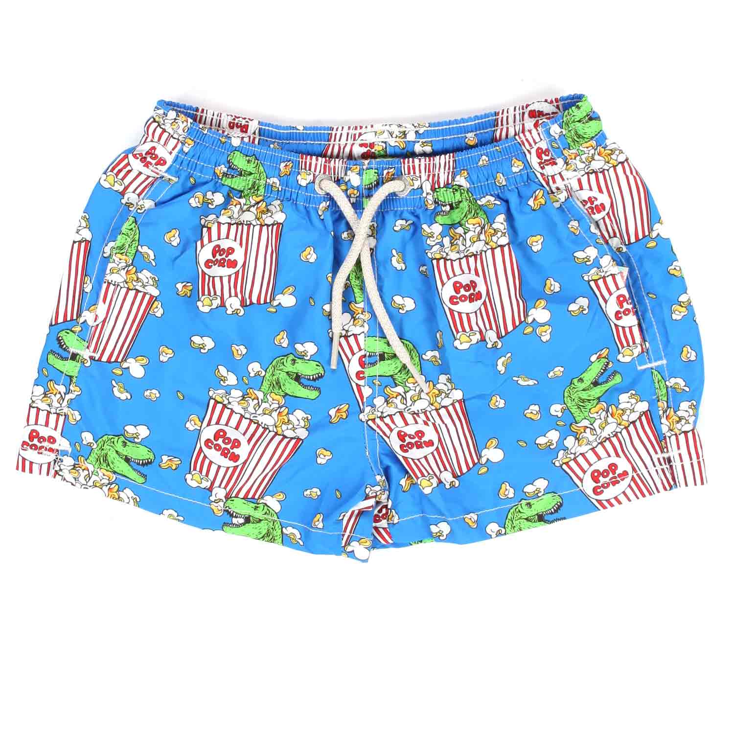 COSTUME BOXER AZZURRO CON T-REX E POP-CORN BAMBINO - annameglio.com abbigliamento moda