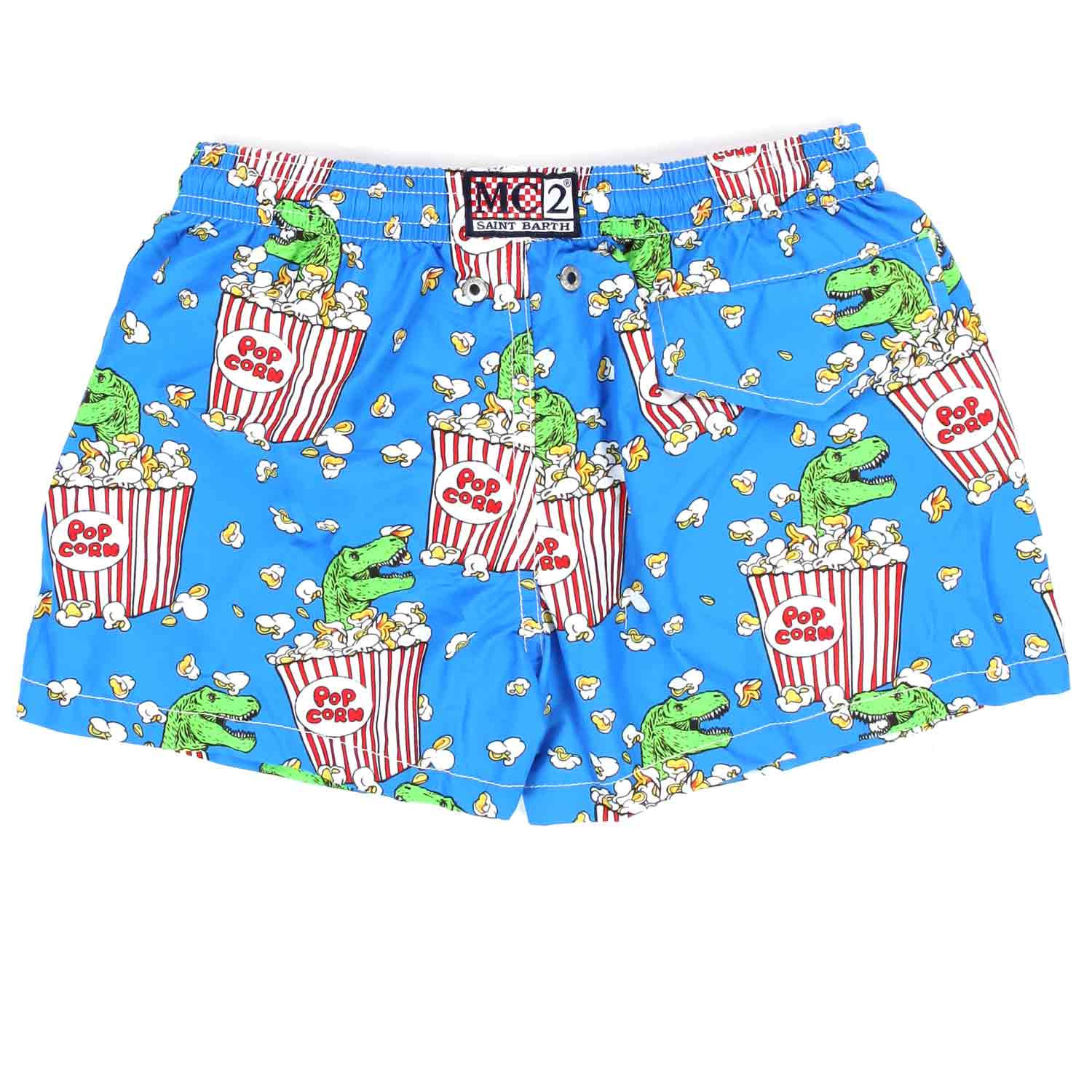 COSTUME BOXER AZZURRO CON T-REX E POP-CORN BAMBINO - annameglio.com abbigliamento moda
