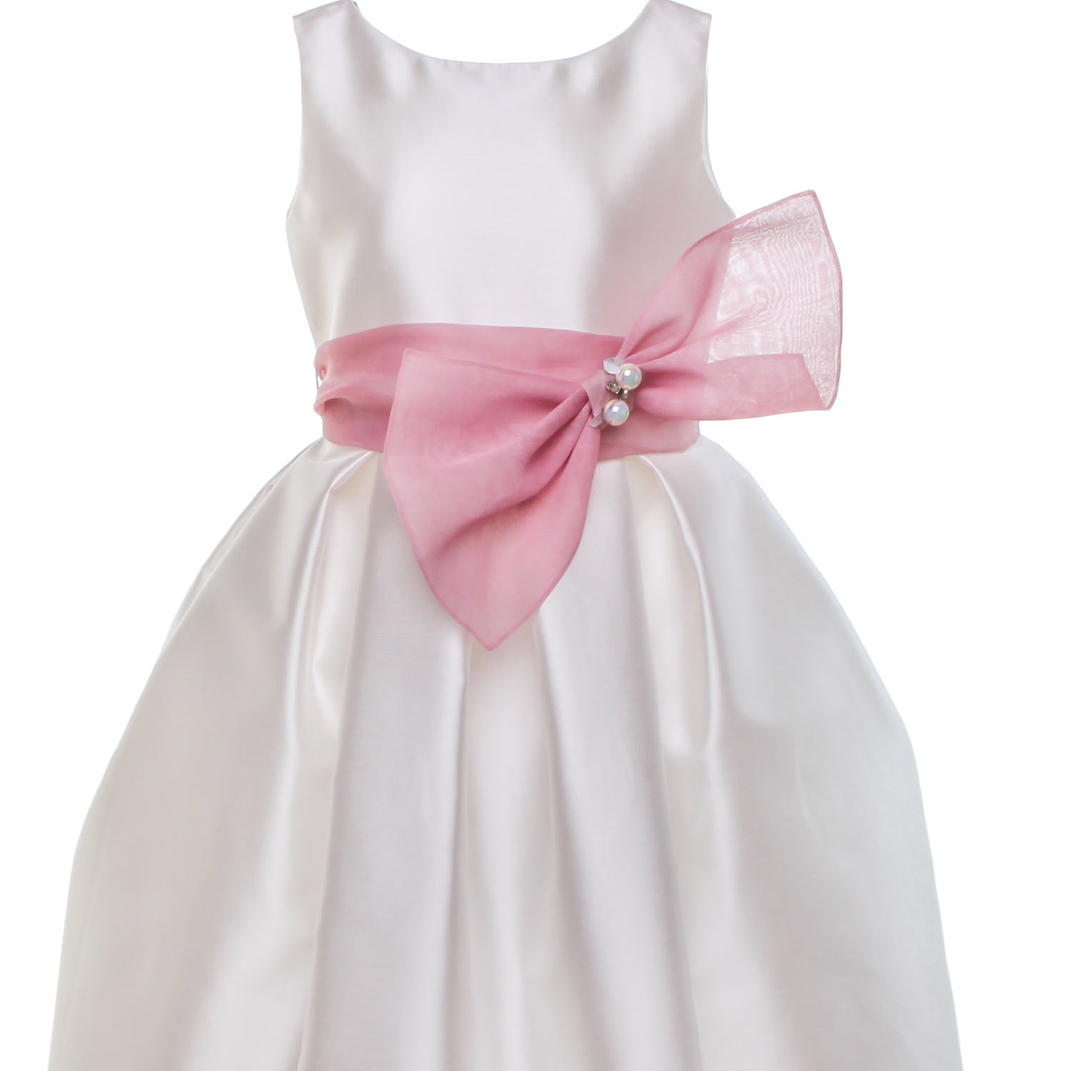 ABITO DA CERIMONIA BIANCO PANNA CON CINTURA ROSA - annameglio.com abbigliamento moda