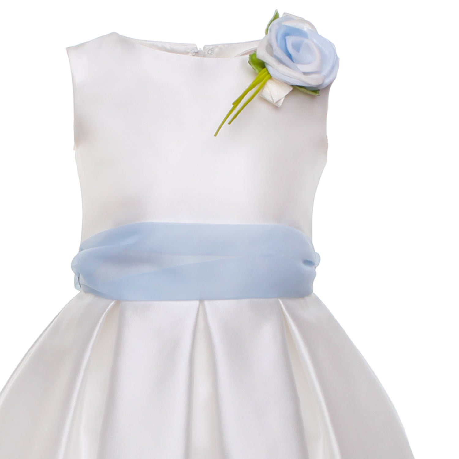 ABITO CERIMONIA BIANCO PANNA CON CINTURA CELESTE - annameglio.com abbigliamento moda