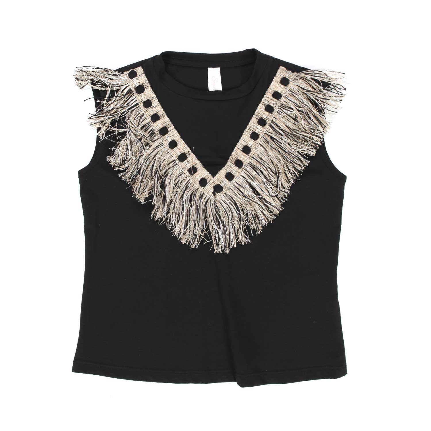 TOP CANOTTA NERO CON FRANGE BAMBINA E TEEN - annameglio.com abbigliamento moda