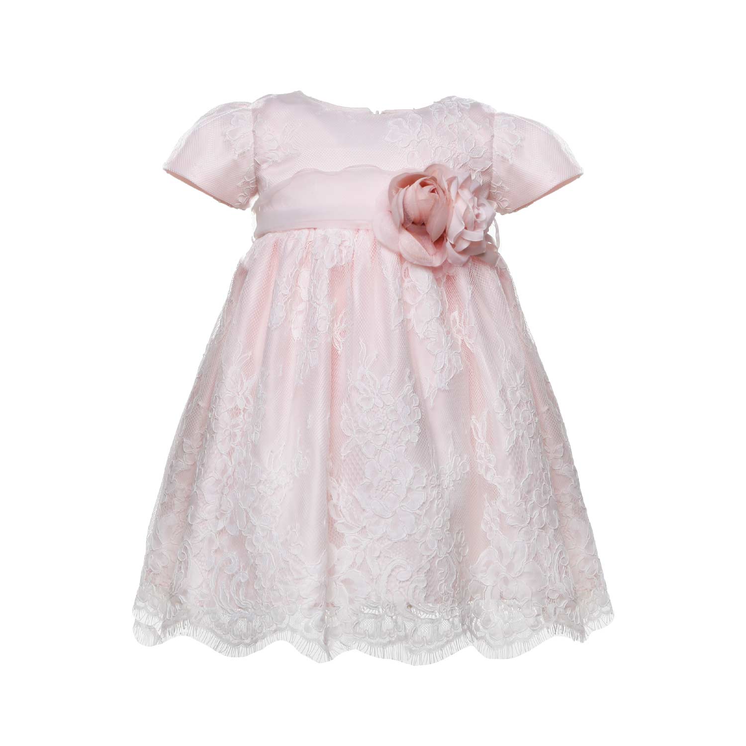 ABITO BATTESIMO ROSA CON CINTA E SPILLA FIORE - annameglio.com abbigliamento moda
