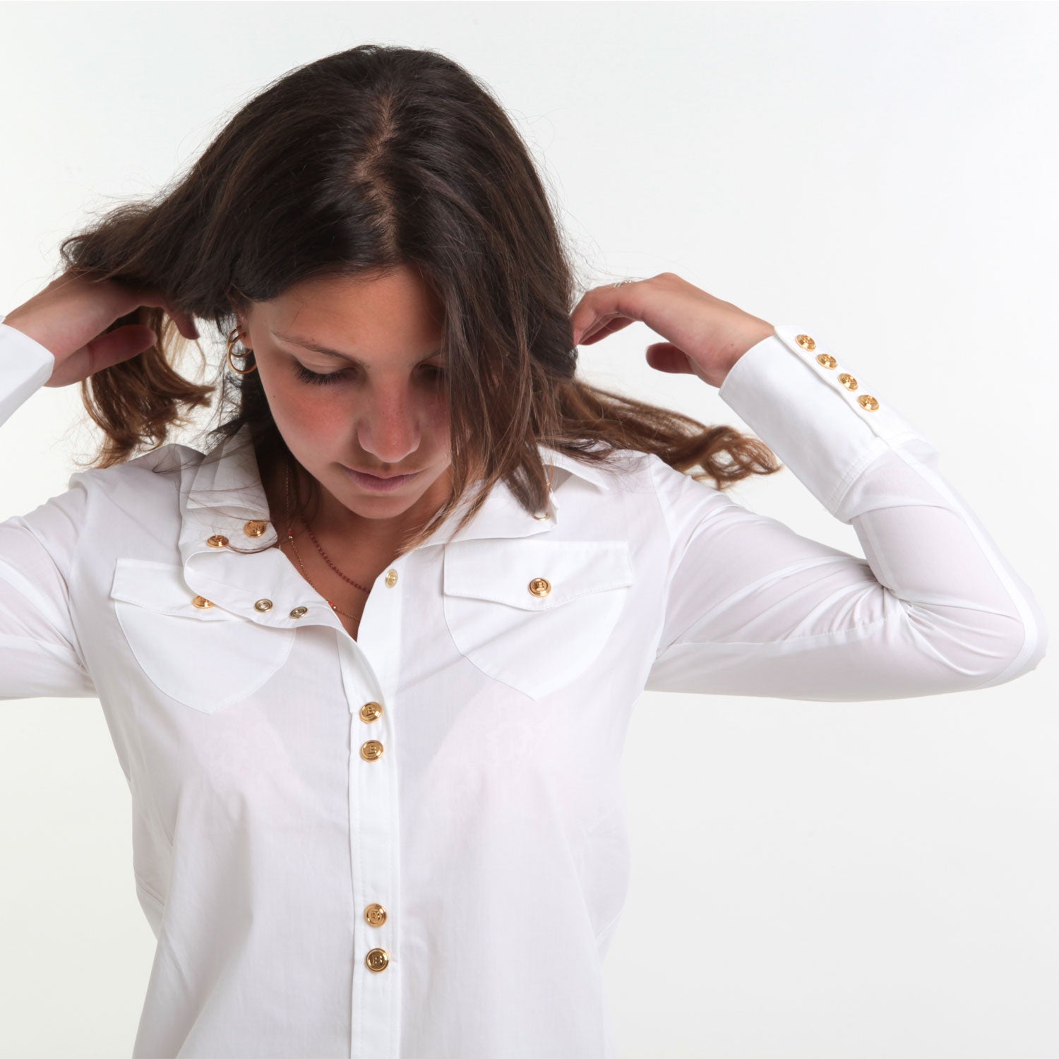 CAMICIA BIANCA CON BOTTONI ORO BAMBINA E TEEN - annameglio.com abbigliamento moda