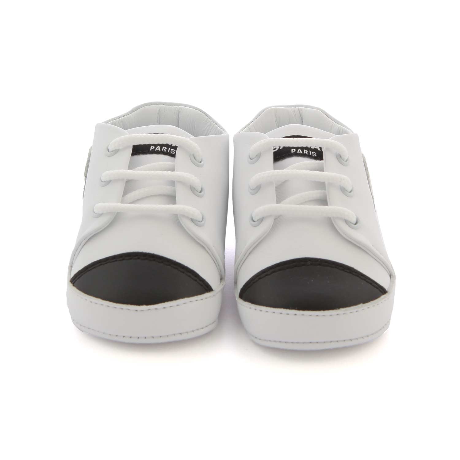 MINI SNEAKERS BIANCHE E NERE IN PELLE NEONATA - annameglio.com abbigliamento moda