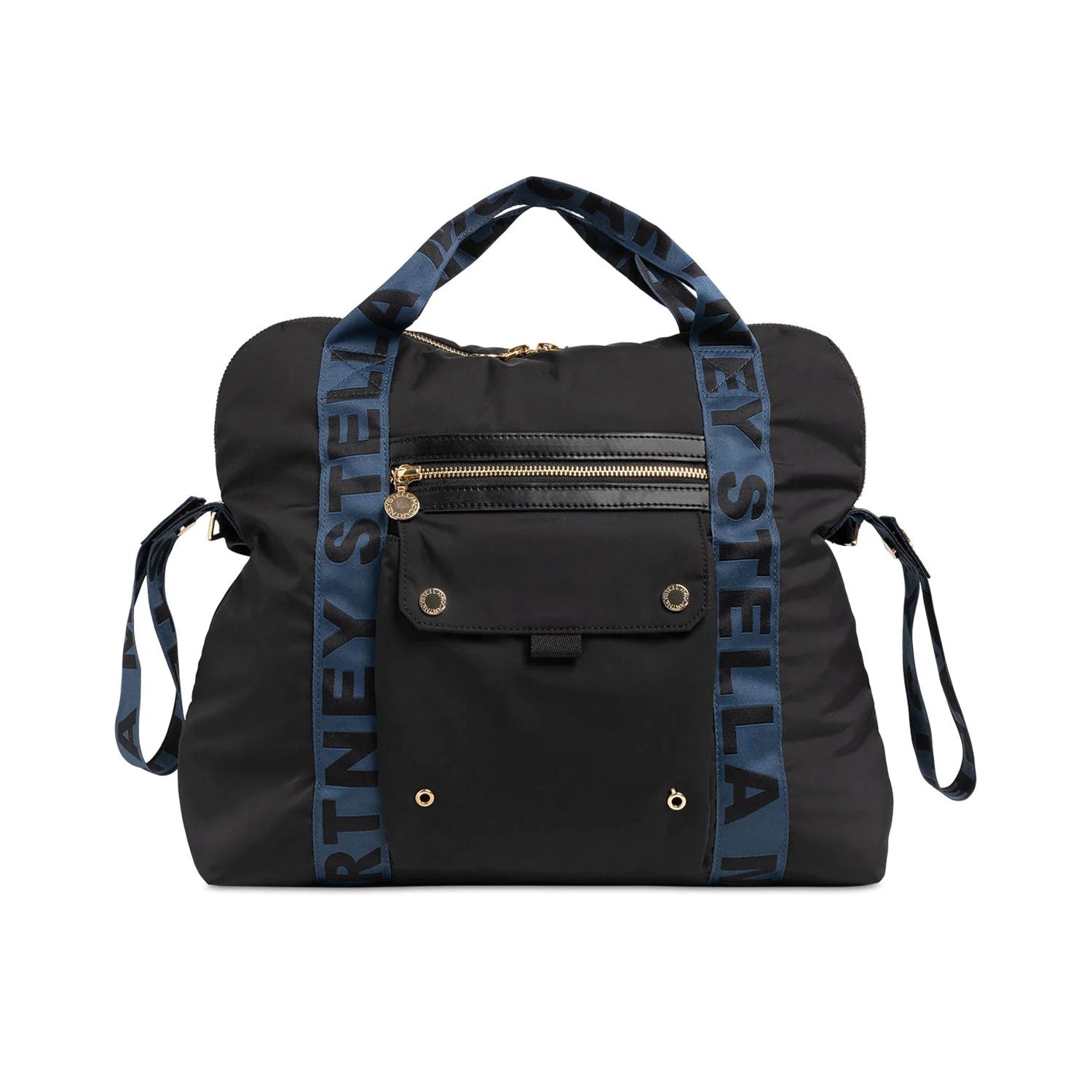 BORSA FASCIATOIO NERA CON MANICI E TRACOLLA BLU - annameglio.com abbigliamento moda