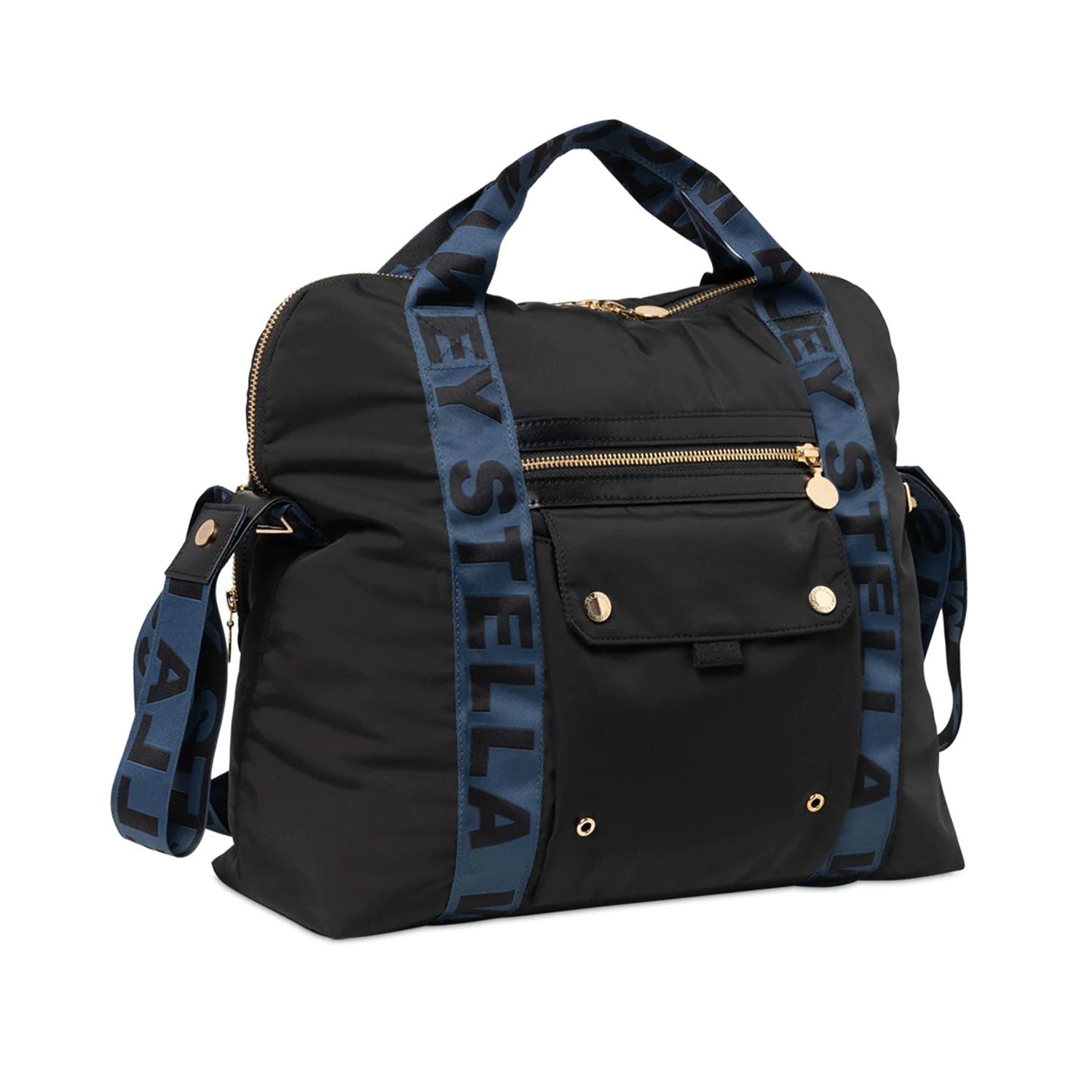 BORSA FASCIATOIO NERA CON MANICI E TRACOLLA BLU - annameglio.com abbigliamento moda