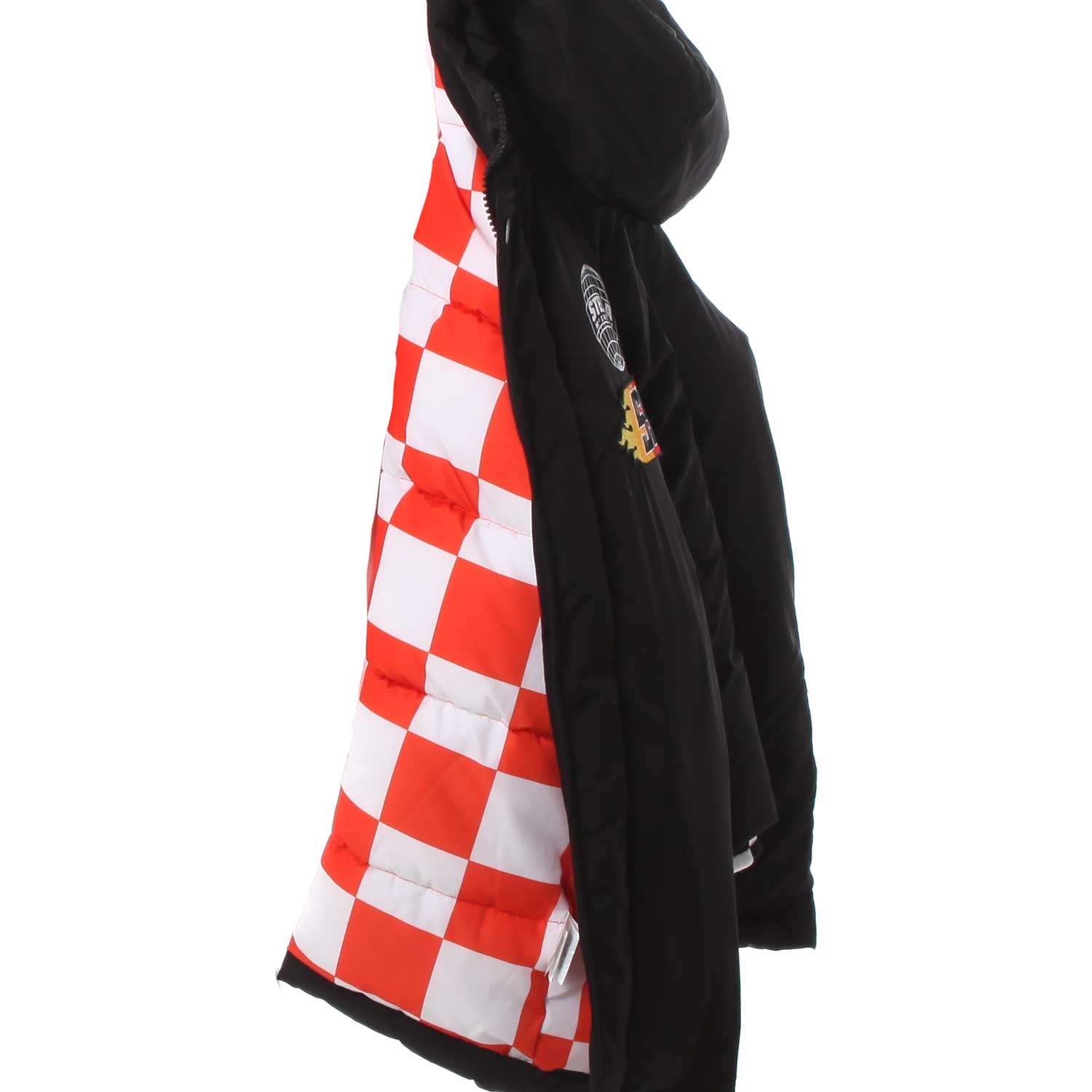 Piumino lungo con badge interno quadri - annameglio.com abbigliamento moda