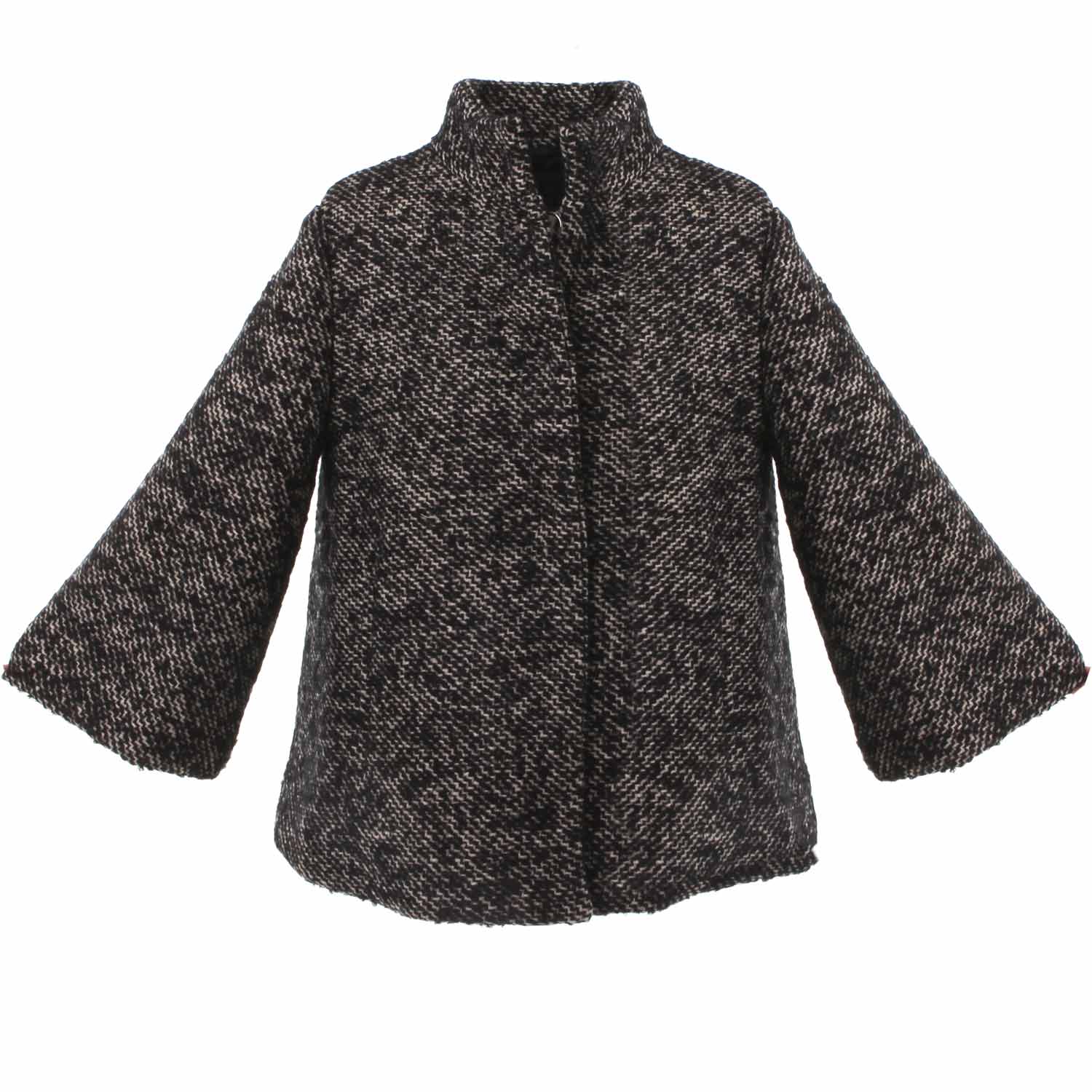 CAPPOTTO MELANGE NERO E AVORIO BAMBINA E TEENAGER - annameglio.com abbigliamento moda
