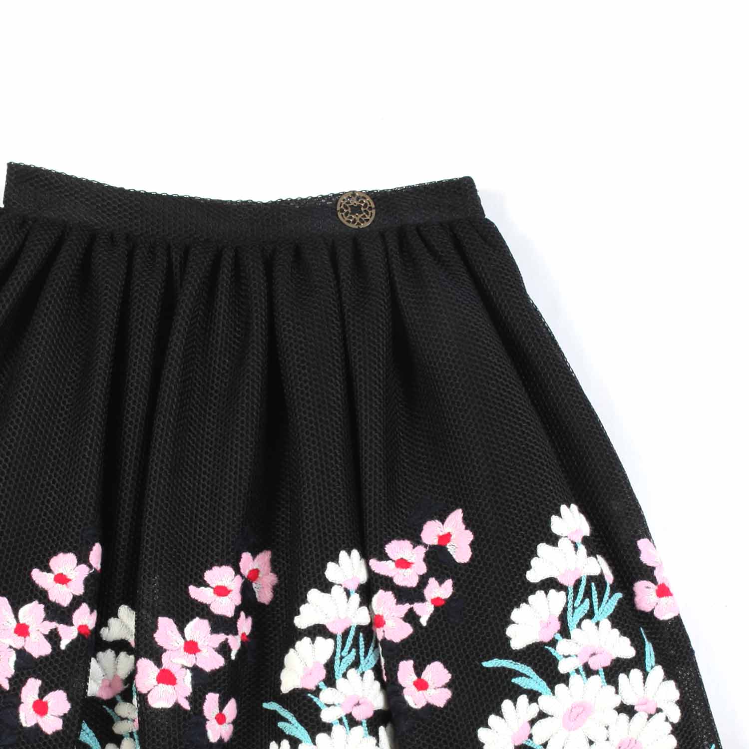 GONNA NERA CON FIORI RICAMATI BAMBINA E TEENAGER - annameglio.com abbigliamento moda