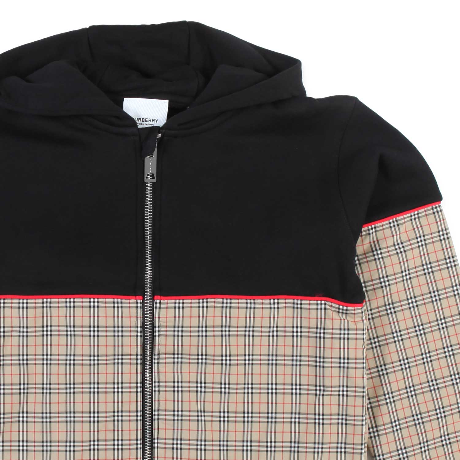 FELPA UNISEX NERA E TARTAN CON CAPPUCCIO - annameglio.com abbigliamento moda