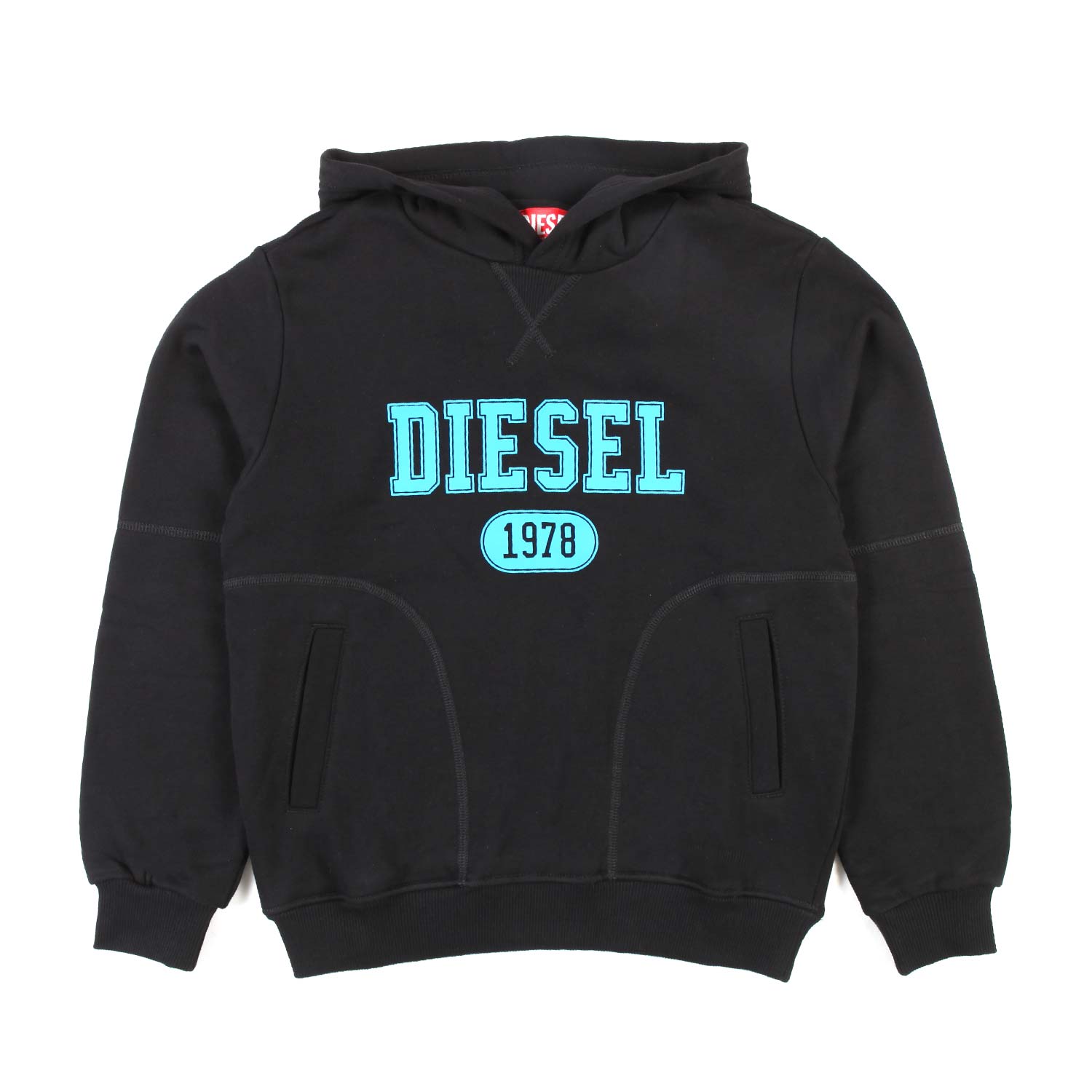 FELPA HOODIE NERA CON LOGO COLLEGE TURCHESE - annameglio.com abbigliamento moda
