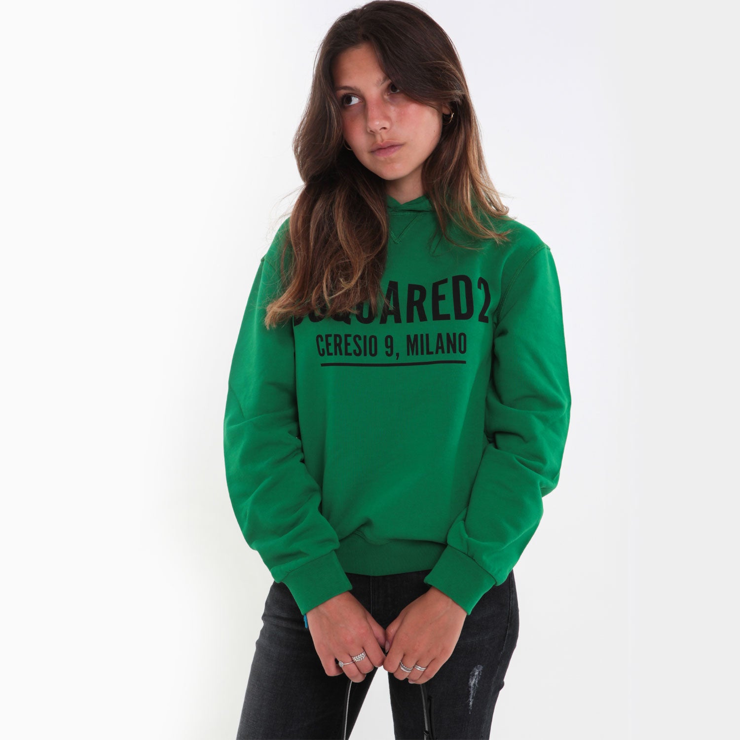 FELPA UNISEX VERDE CON CAPPUCCIO JR E TEEN - annameglio.com abbigliamento moda