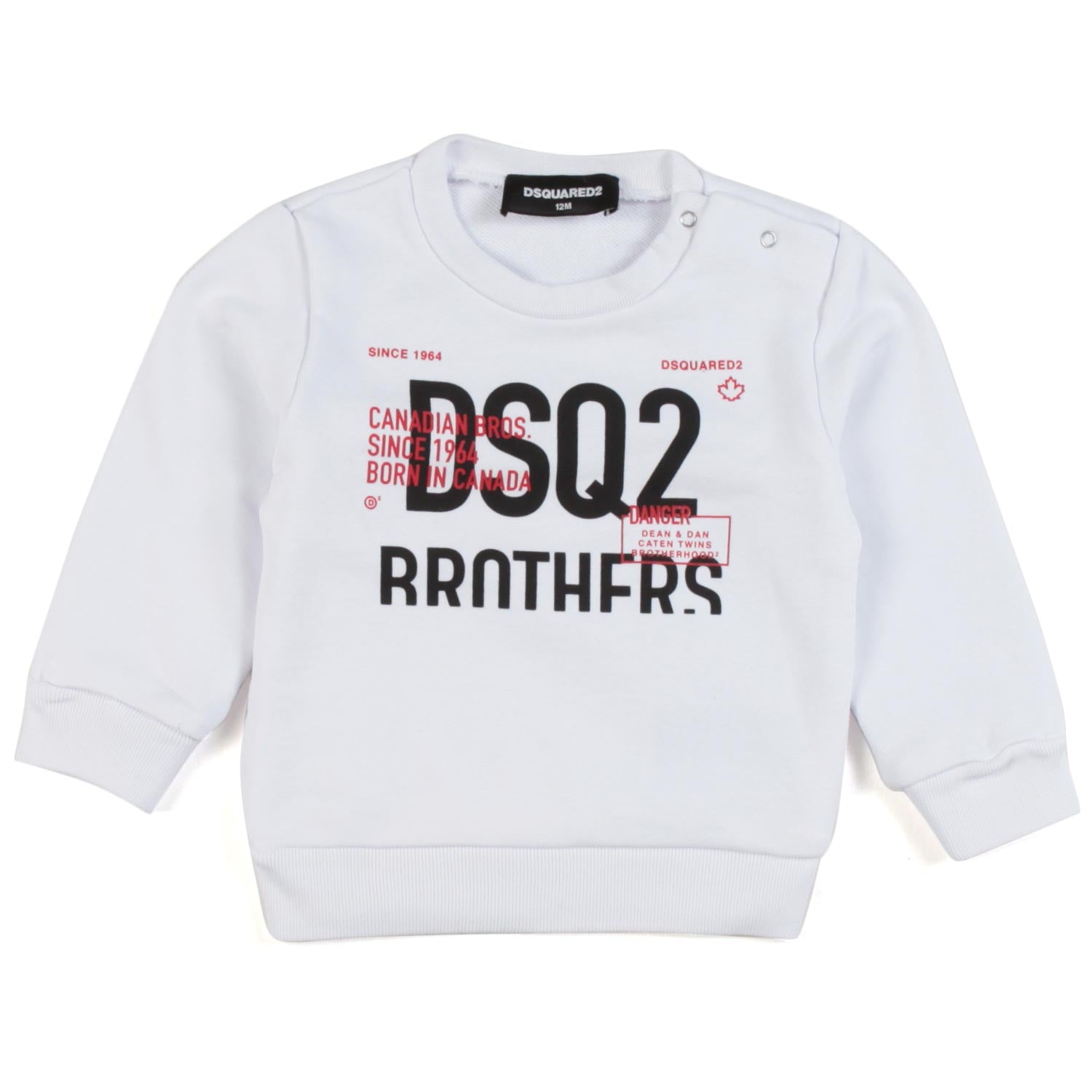 BABY FELPA BIANCA CON LOGHI NERI E ROSSI - annameglio.com abbigliamento moda