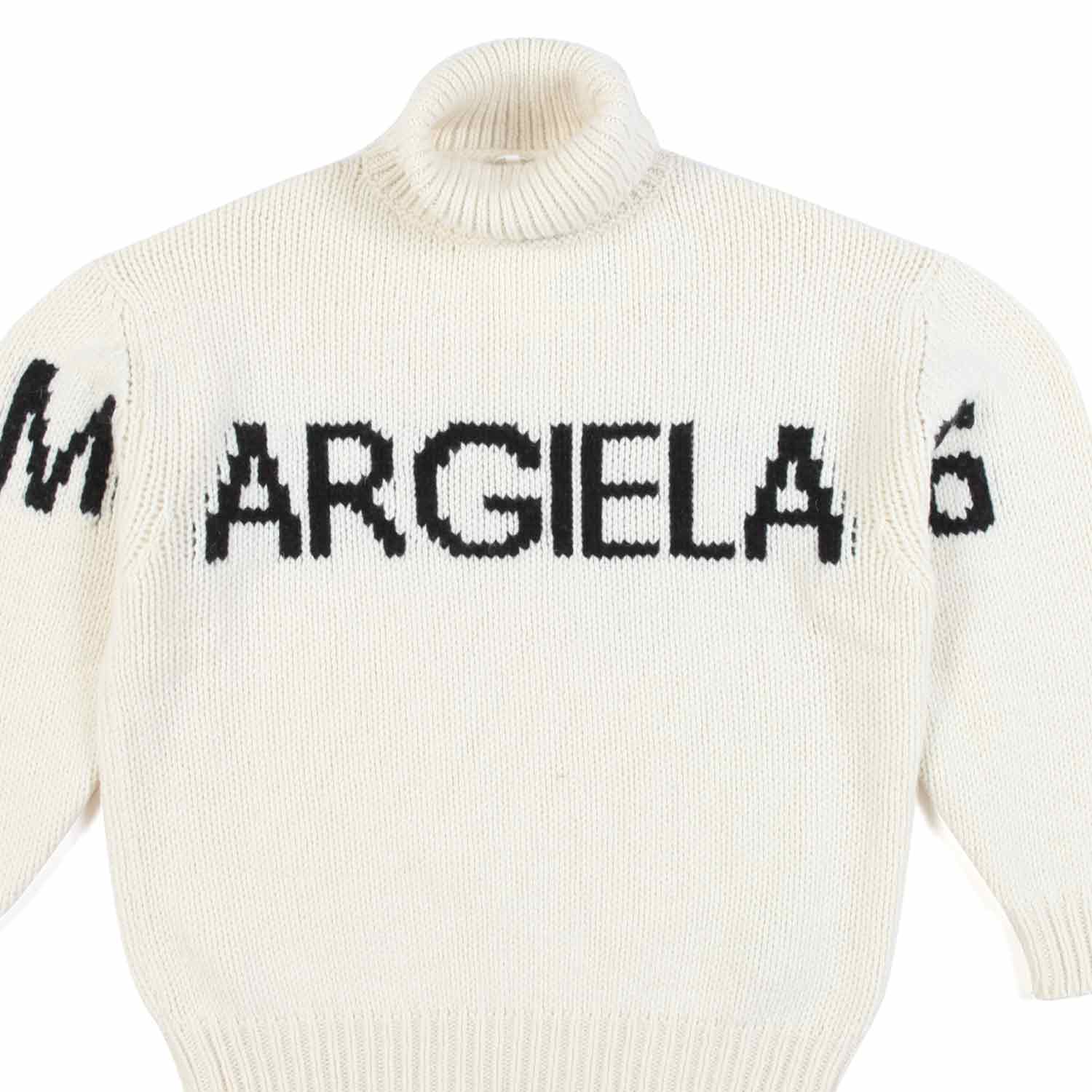 MAGLIONE DOLCEVITA BIANCO PANNA CON LOGO NERO - annameglio.com abbigliamento moda