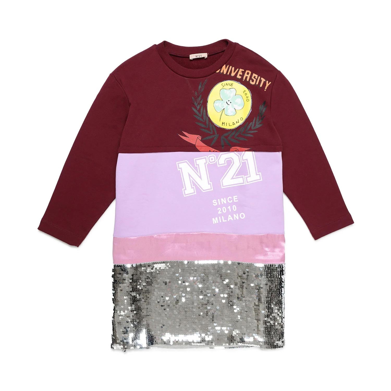 ABITO BORDEAUX E ROSA CON PAILLETTES ARGENTO - annameglio.com abbigliamento moda