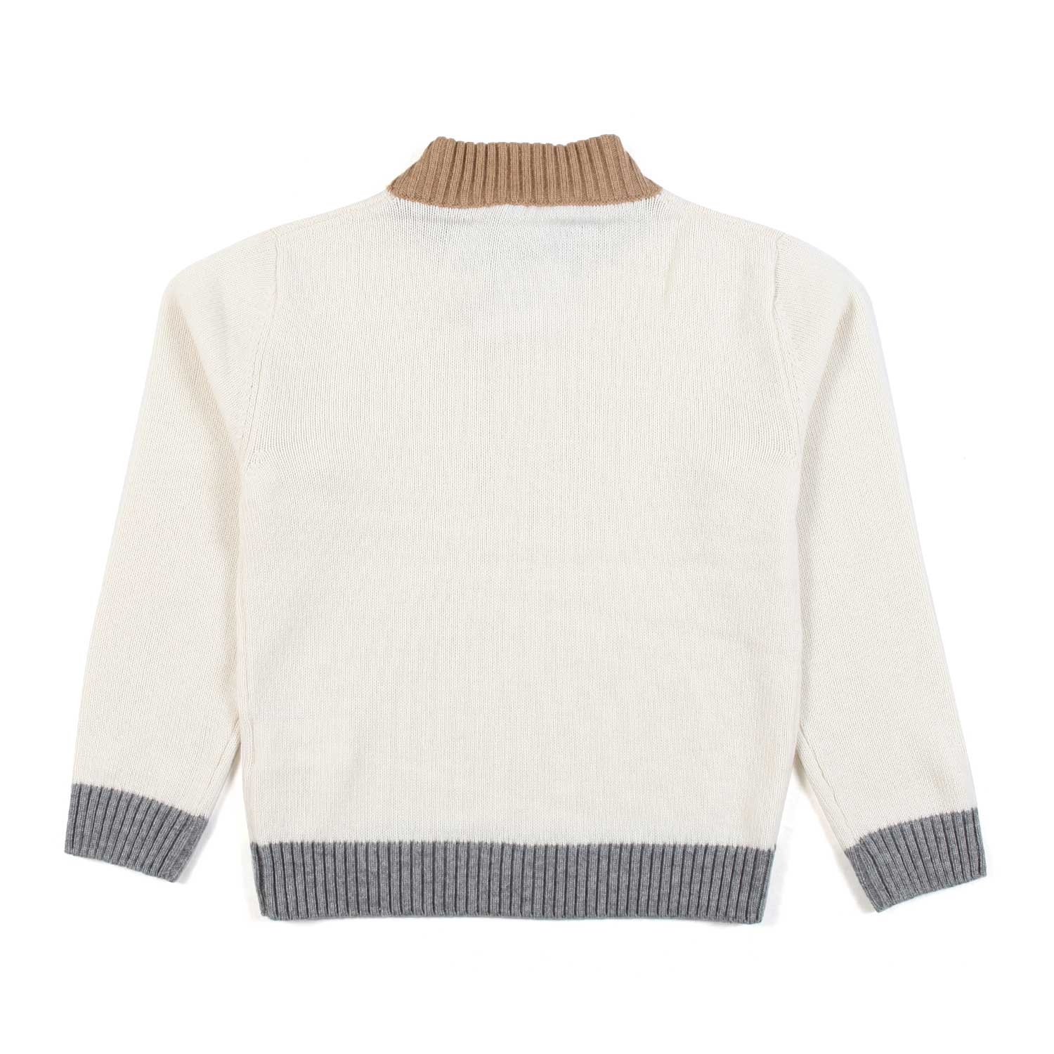 PULLOVER PANNA CON ORLI CAMMELLO E GRIGIO - annameglio.com abbigliamento moda