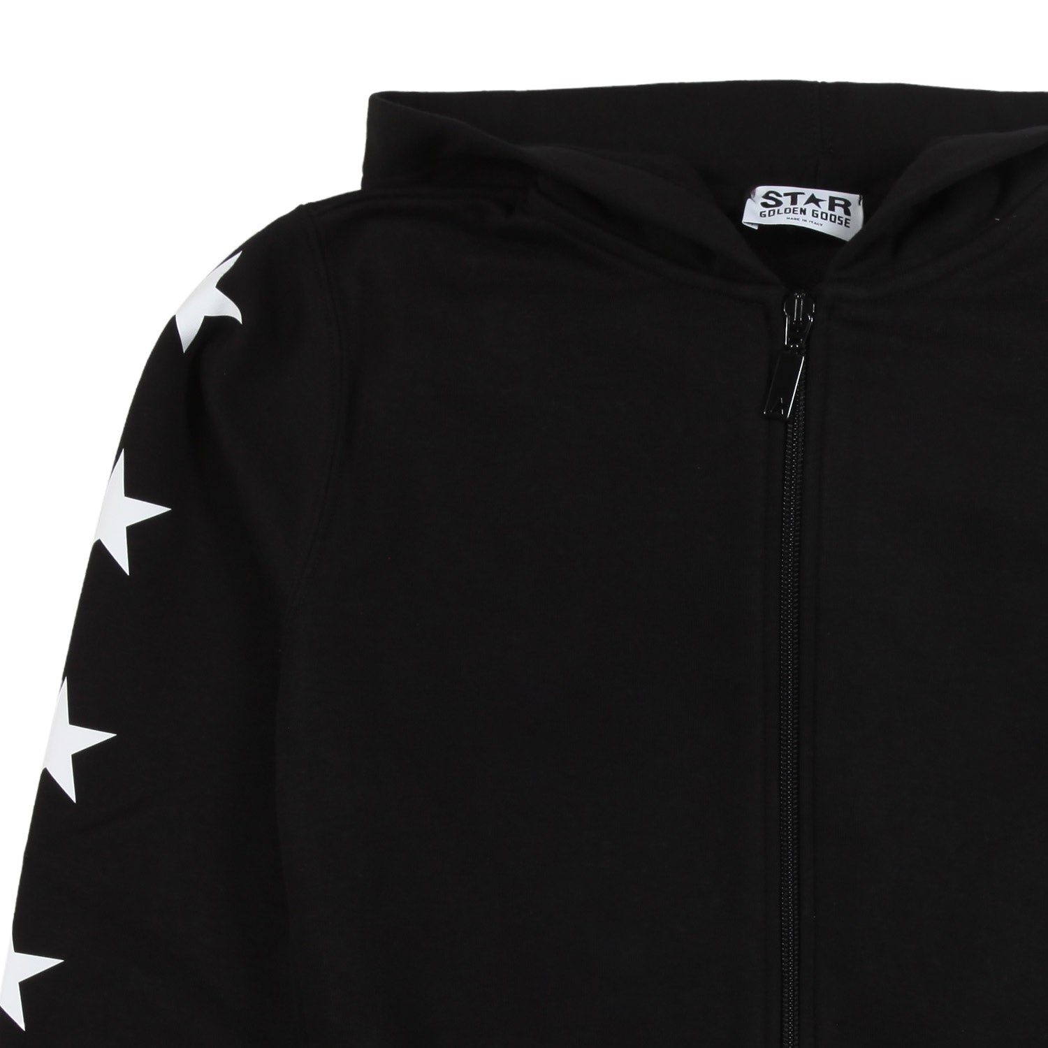 FELPA HOODIE NERA CON STELLE BIANCHE E ZIP - annameglio.com abbigliamento moda