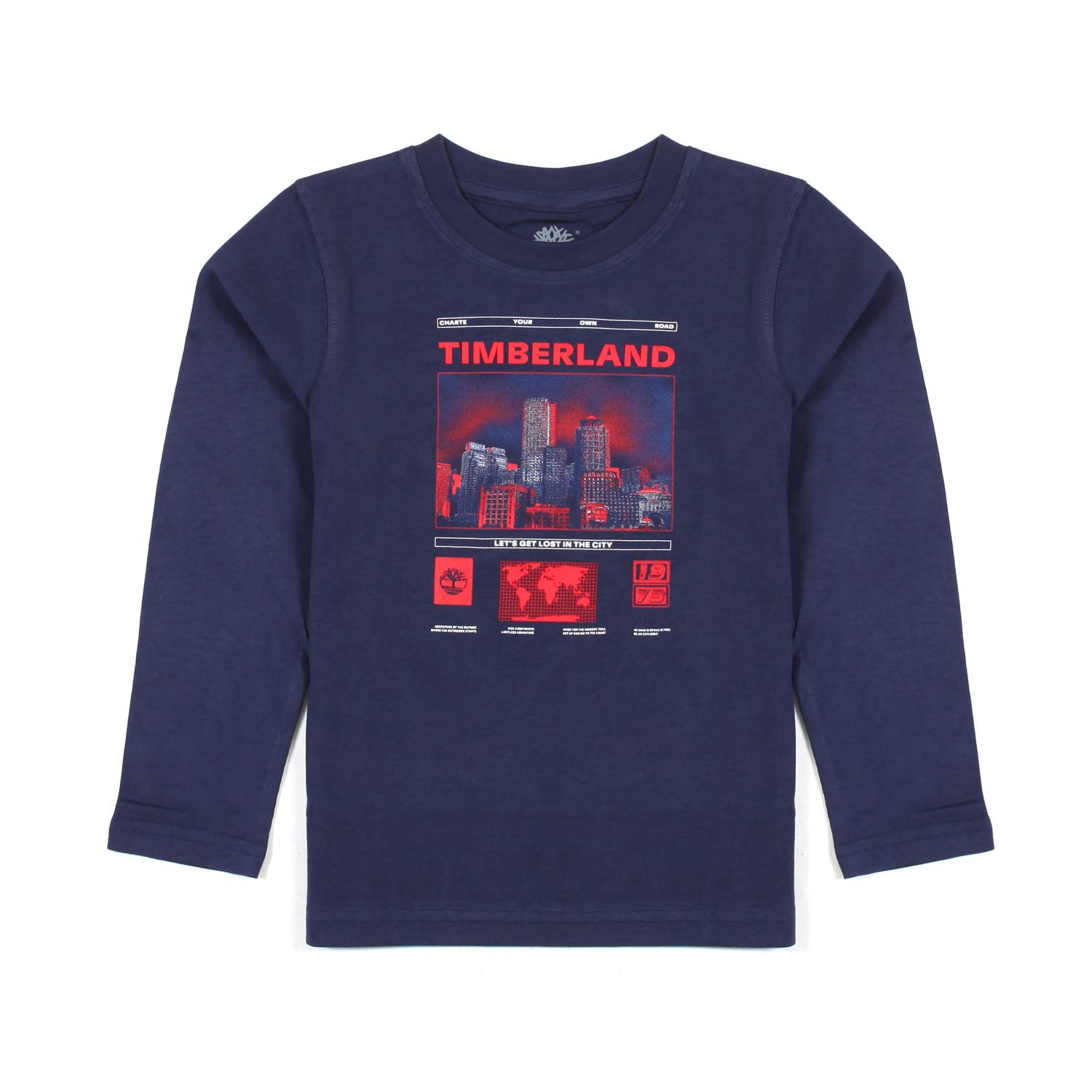 T-SHIRT MANICA LUNGA BLU CON STAMPA ROSSA - annameglio.com abbigliamento moda