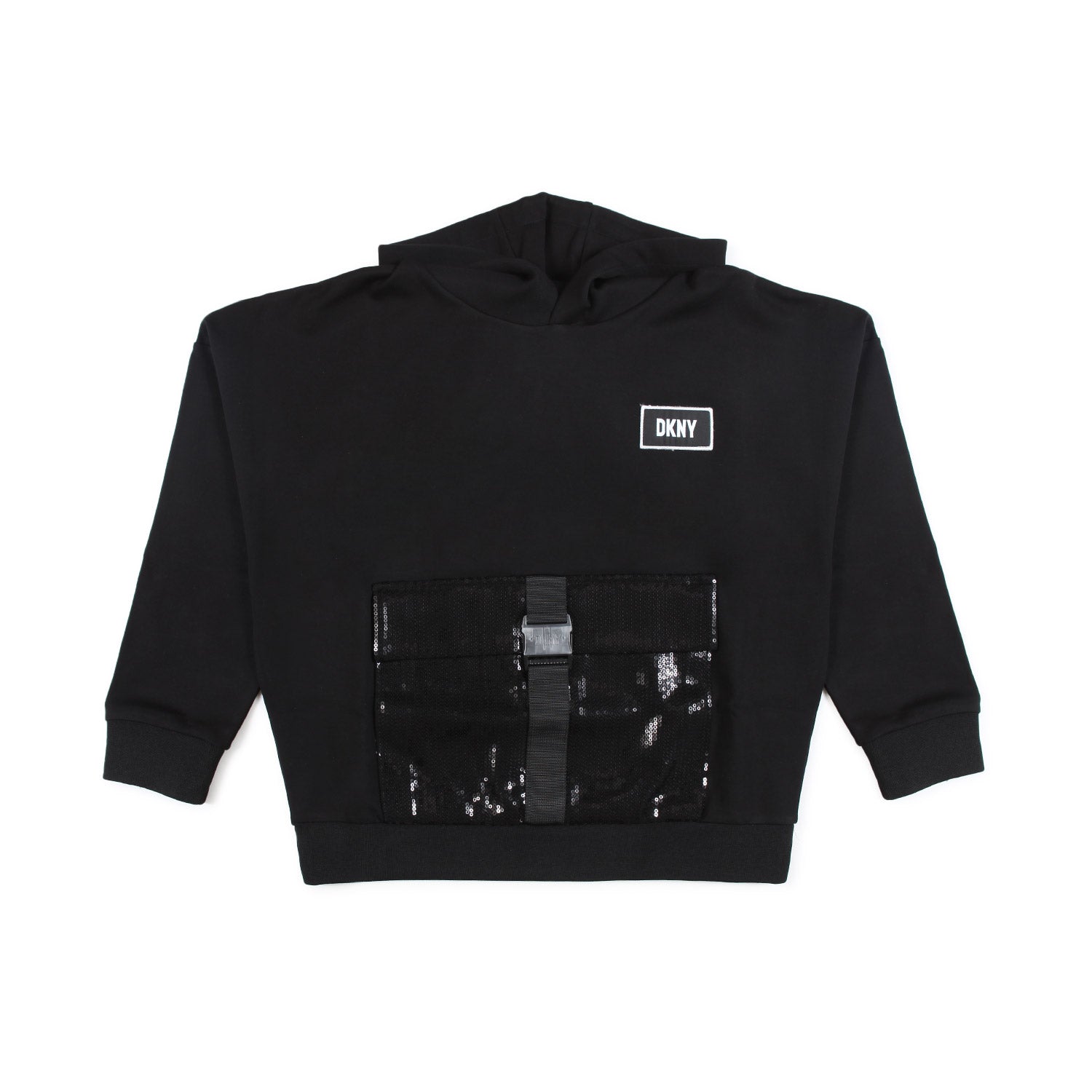 FELPA NERA CON CAPPUCCIO E TASCA PAILLETTES - annameglio.com abbigliamento moda