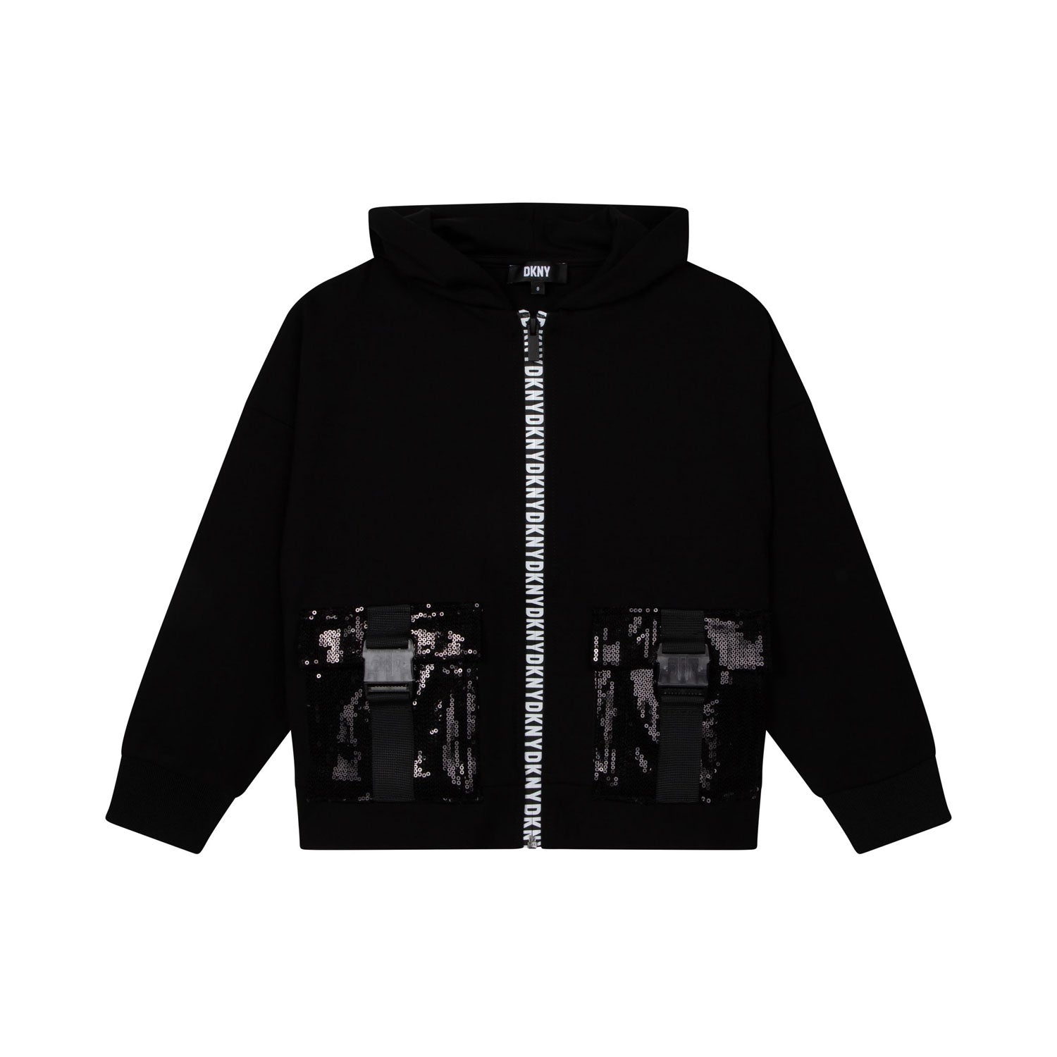 FELPA NERA CON CAPPUCCIO E 2 TASCHE PAILLETTES - annameglio.com abbigliamento moda