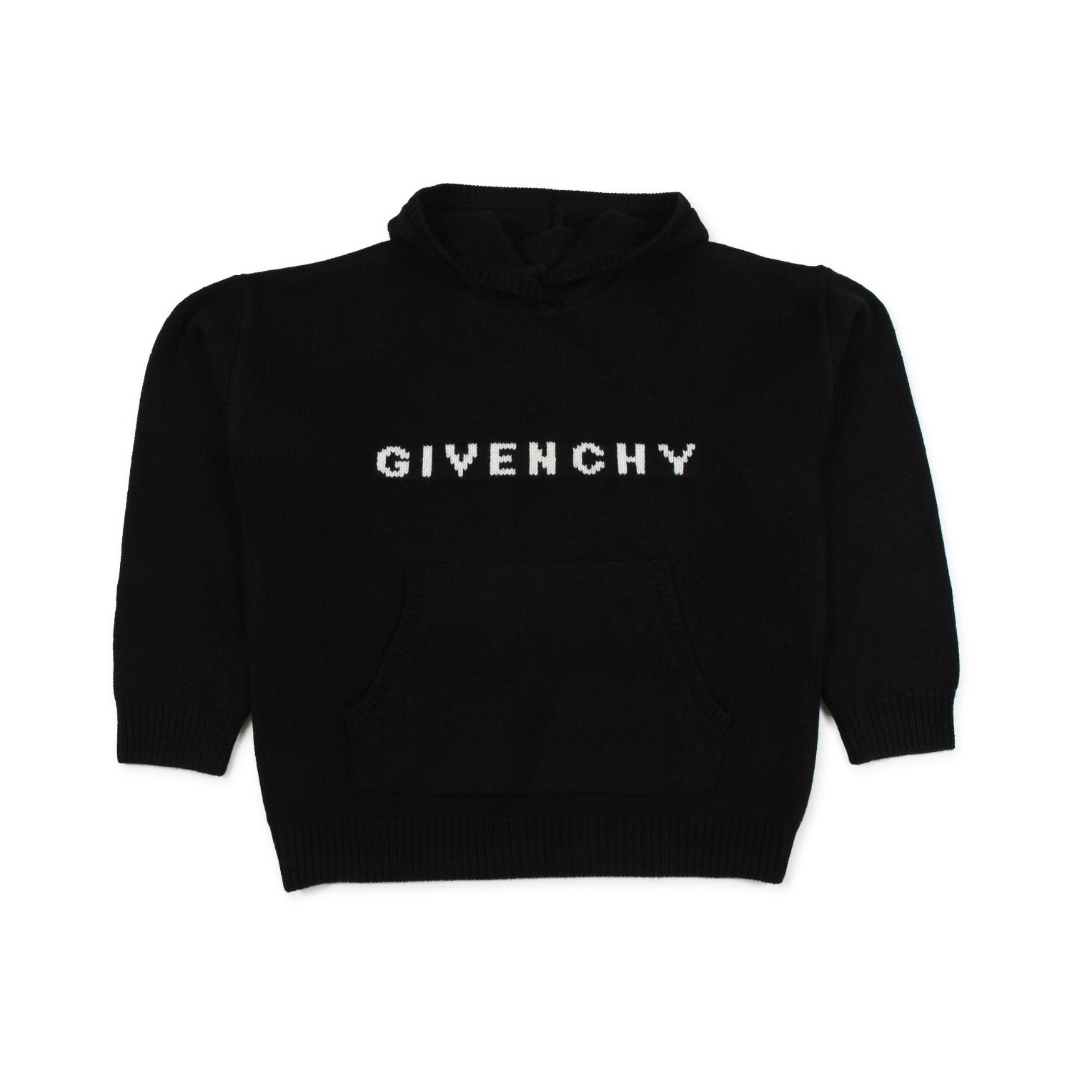 MAGLIONE NERO CON CAPPUCCIO E LOGHI BIANCHI - annameglio.com abbigliamento moda