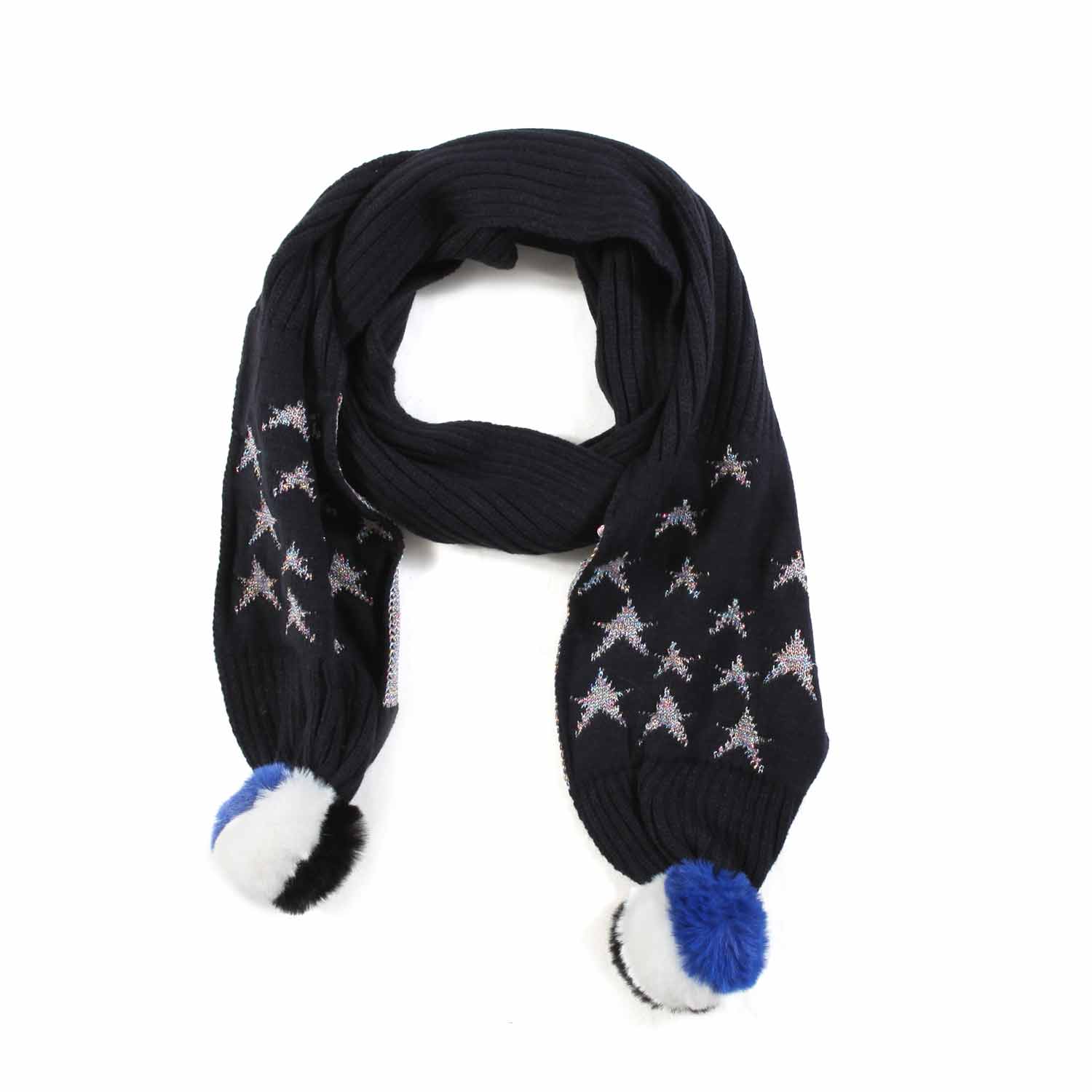 SCIARPA BLU NAVY CON STELLE E POM PON - annameglio.com abbigliamento moda
