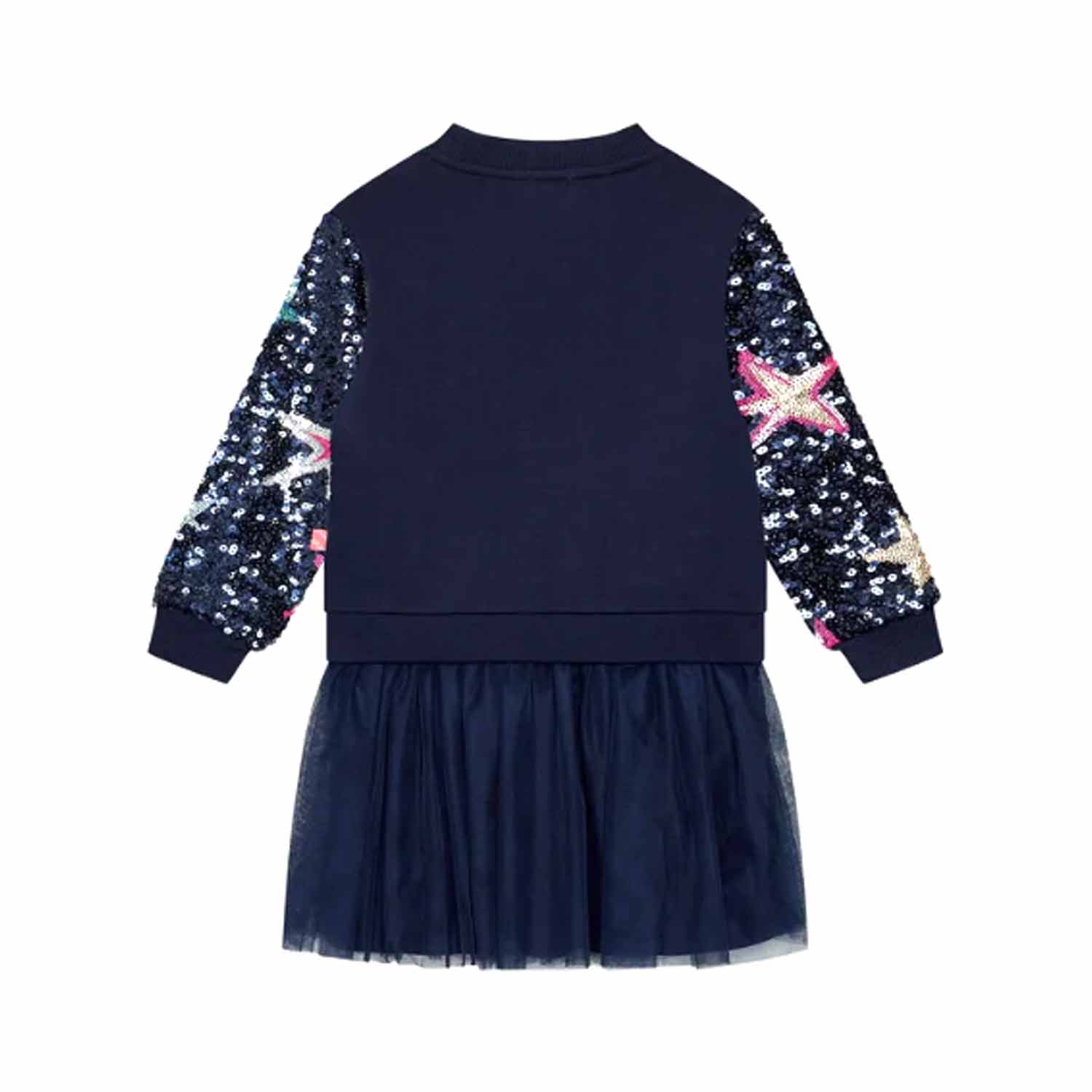 ABITO BLU IN FELPA E TULLE CON PAILLETTES - annameglio.com abbigliamento moda