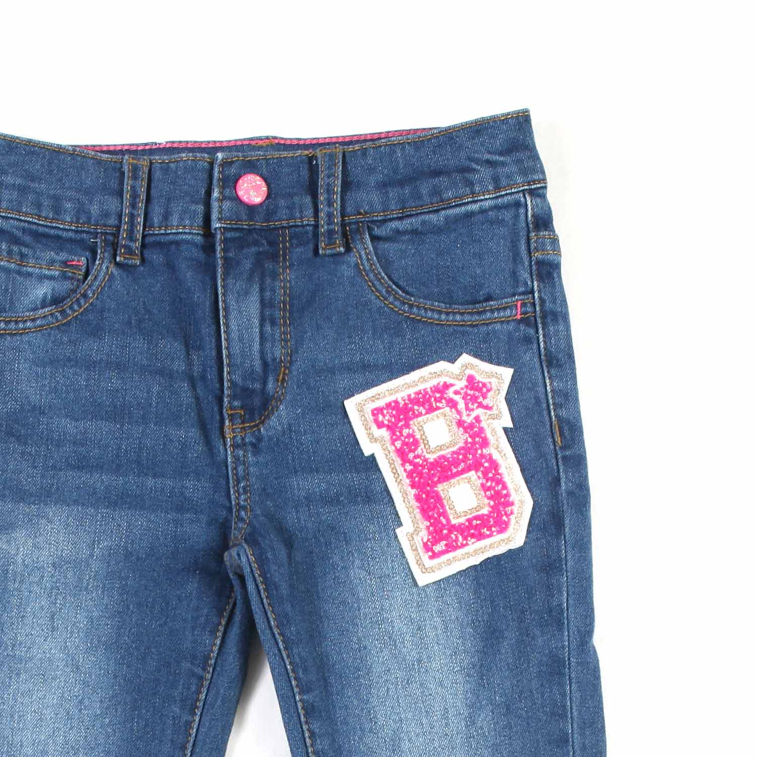 JEANS BLU CON PATCH FUCSIA BAMBINA - annameglio.com abbigliamento moda