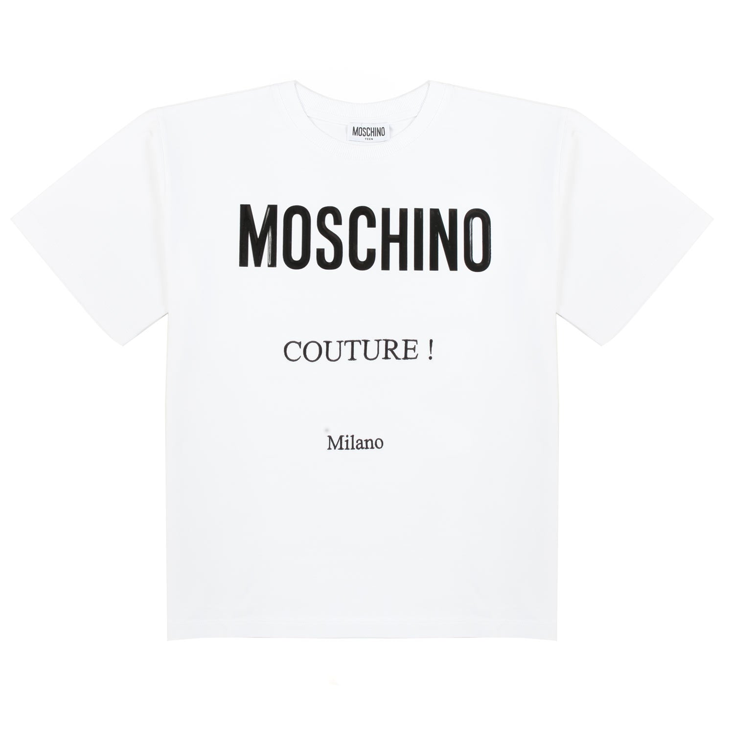 T-SHIRT BIANCA CON LOGHI NERI BAMBINO E BAMBINA - annameglio.com abbigliamento moda