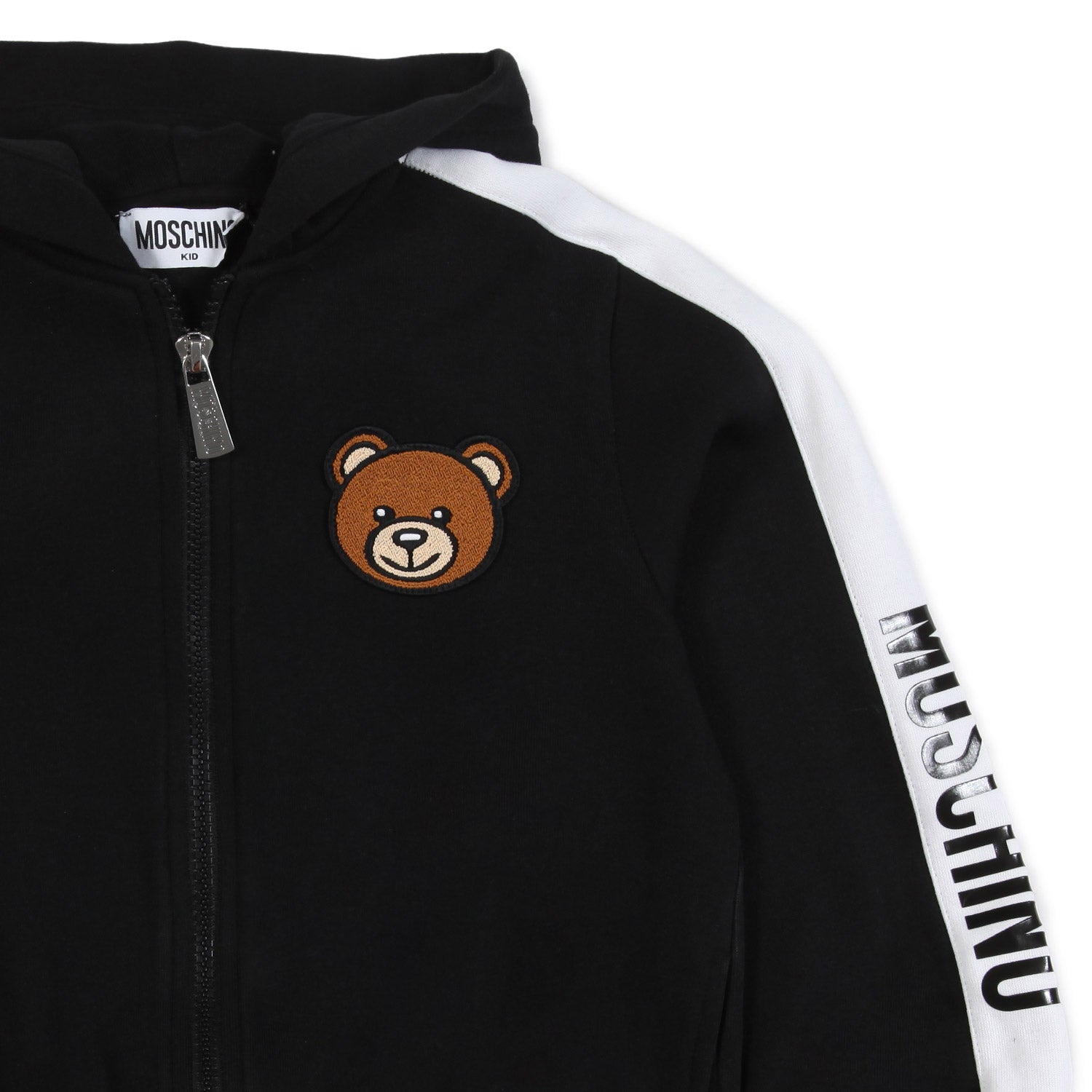 FELPA HOODIE NERA E BIANCA CON PATCH TEDDY BEAR - annameglio.com abbigliamento moda