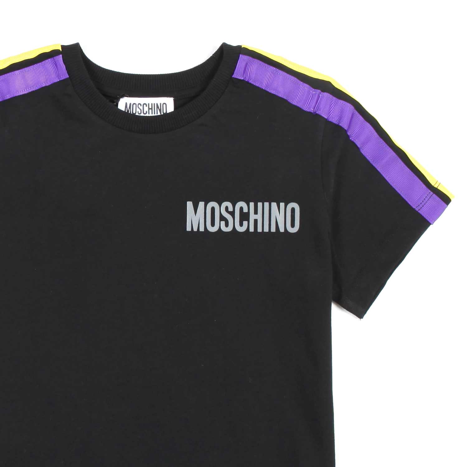 T-SHIRT UNISEX NERA CON STRISCE GIALLE E VIOLA - annameglio.com abbigliamento moda
