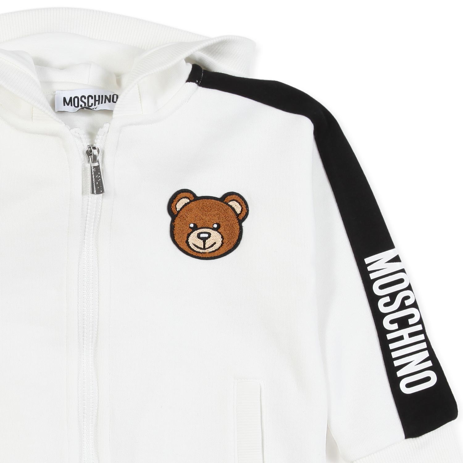 BABY FELPA HOODIE BIANCA E NERA CON TEDDY BEAR - annameglio.com abbigliamento moda