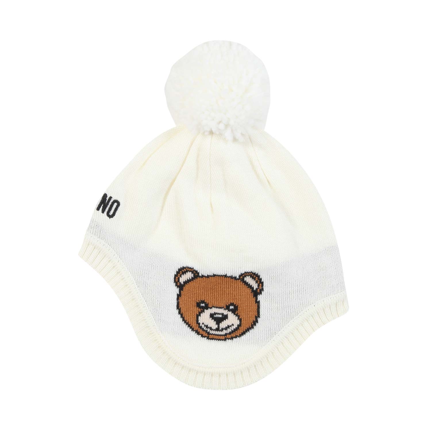 CAPPELLO BABY A CUFFIA BIANCO LATTE CON TEDDY BEAR - annameglio.com abbigliamento moda