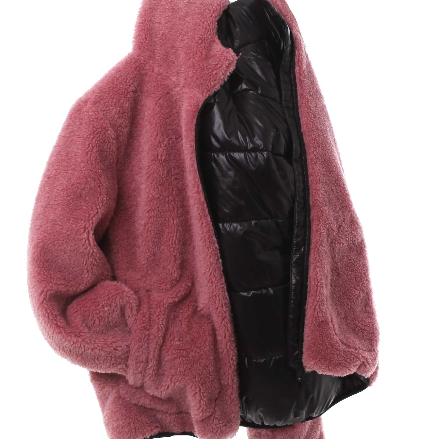 GIUBBOTTO IN ECO-SHEARLING COLOR MOSTO E NERO - annameglio.com abbigliamento moda