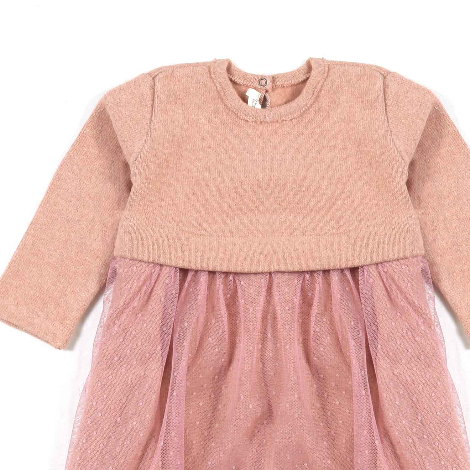 VESTITINO ROSA ANTICO CON TULLE A POIS NEONATA - annameglio.com abbigliamento moda