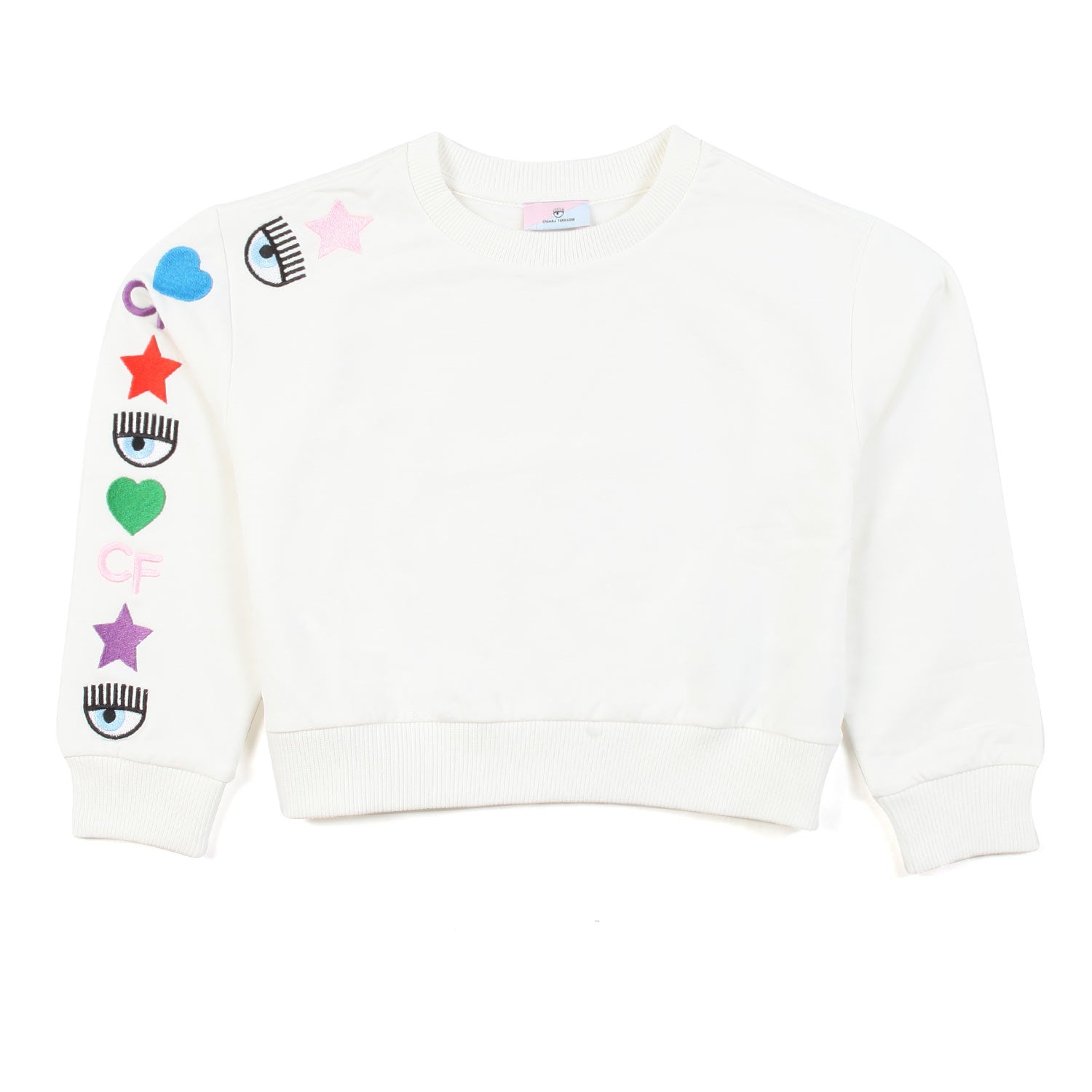 FELPA BIANCA CON RICAMI EYE STAR BAMBINA - annameglio.com abbigliamento moda