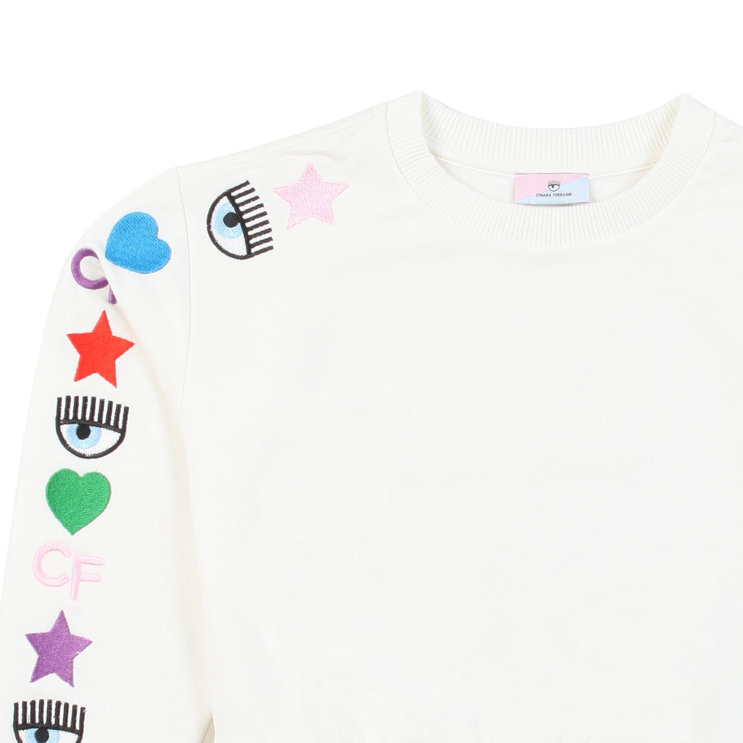 FELPA BIANCA CON RICAMI EYE STAR BAMBINA - annameglio.com abbigliamento moda