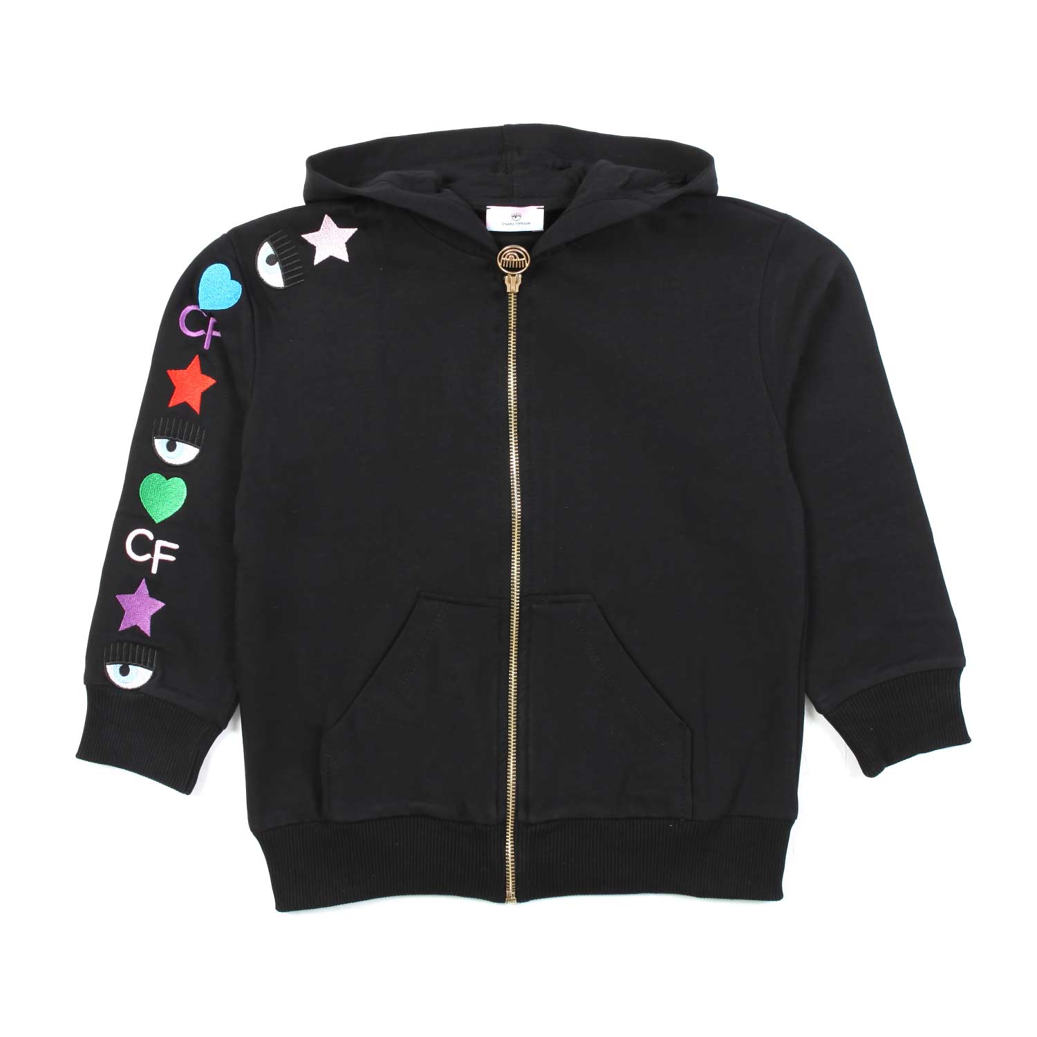 FELPA HOODIE NERA CON RICAMI EYE STAR BAMBINA - annameglio.com abbigliamento moda