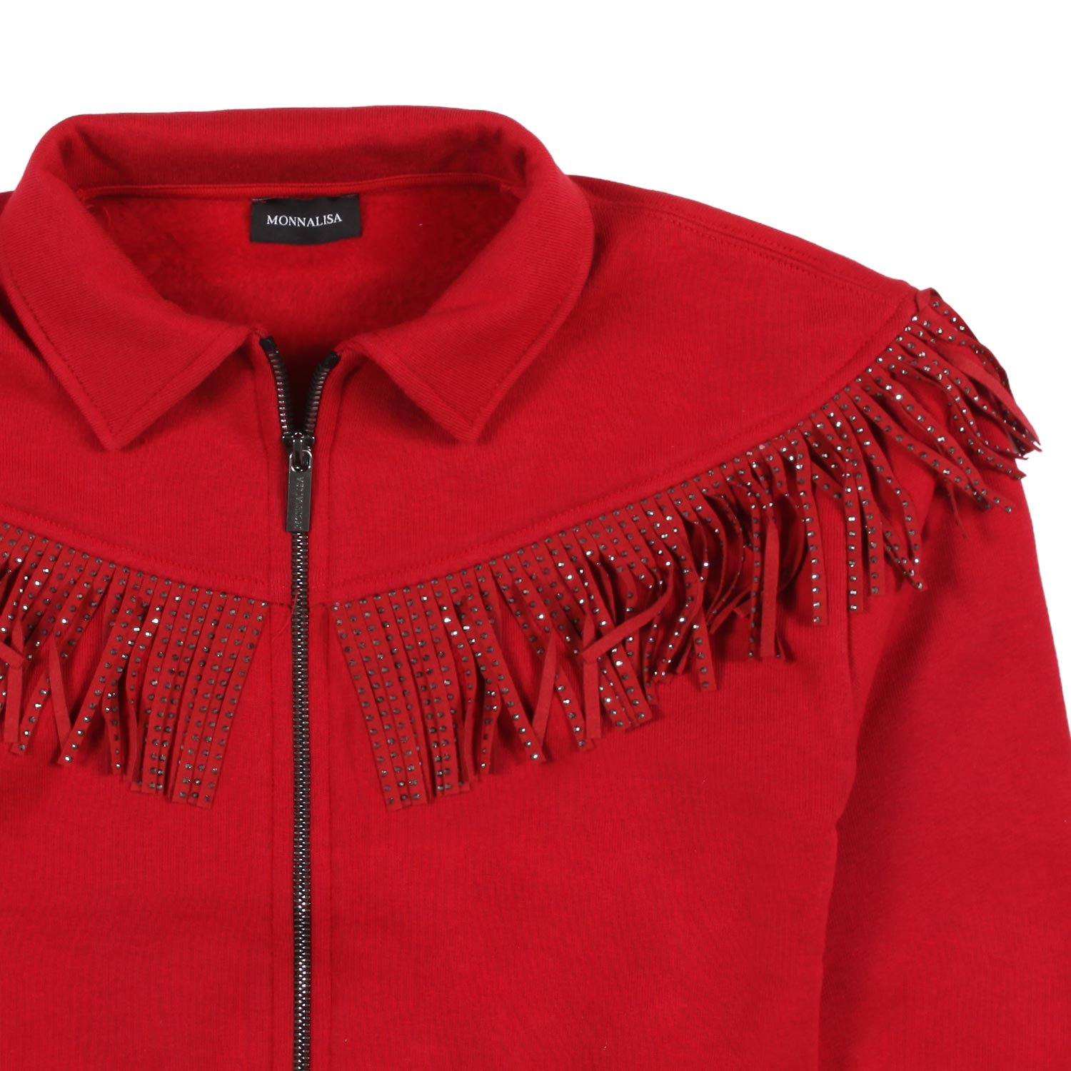 FELPA ROSSA CON FRANGE BAMBINA E TEENAGER - annameglio.com abbigliamento moda