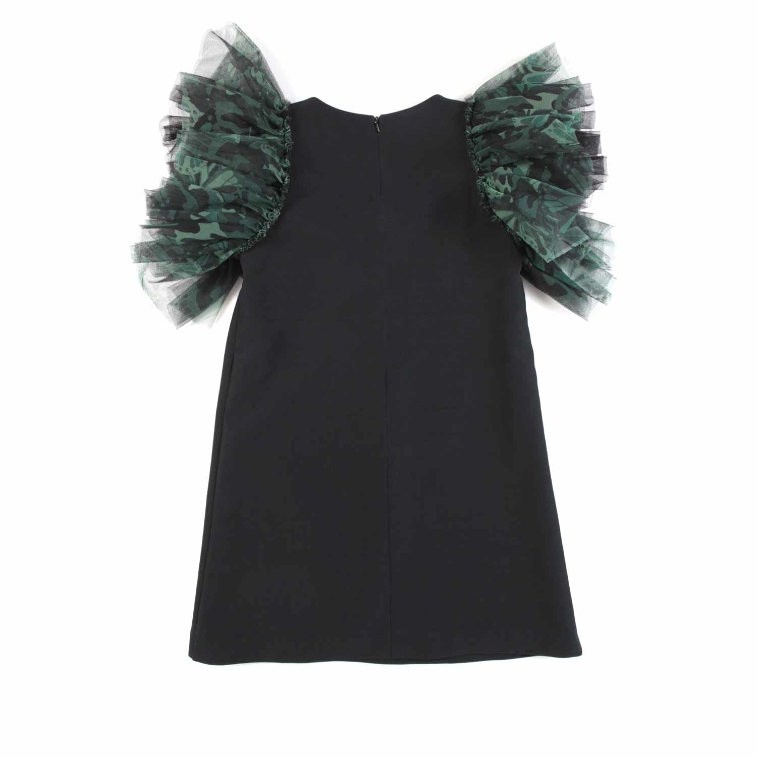 ABITO CREPE NERO E VERDE CON MANICOTTI - annameglio.com abbigliamento moda