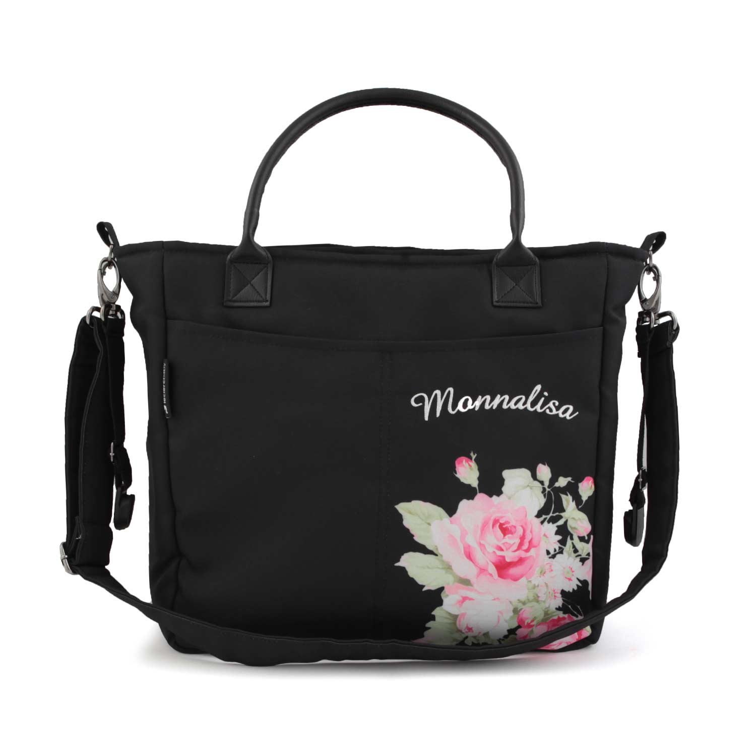 BORSA FASCIATOIO NERA CON STAMPA FLOREALE - annameglio.com abbigliamento moda