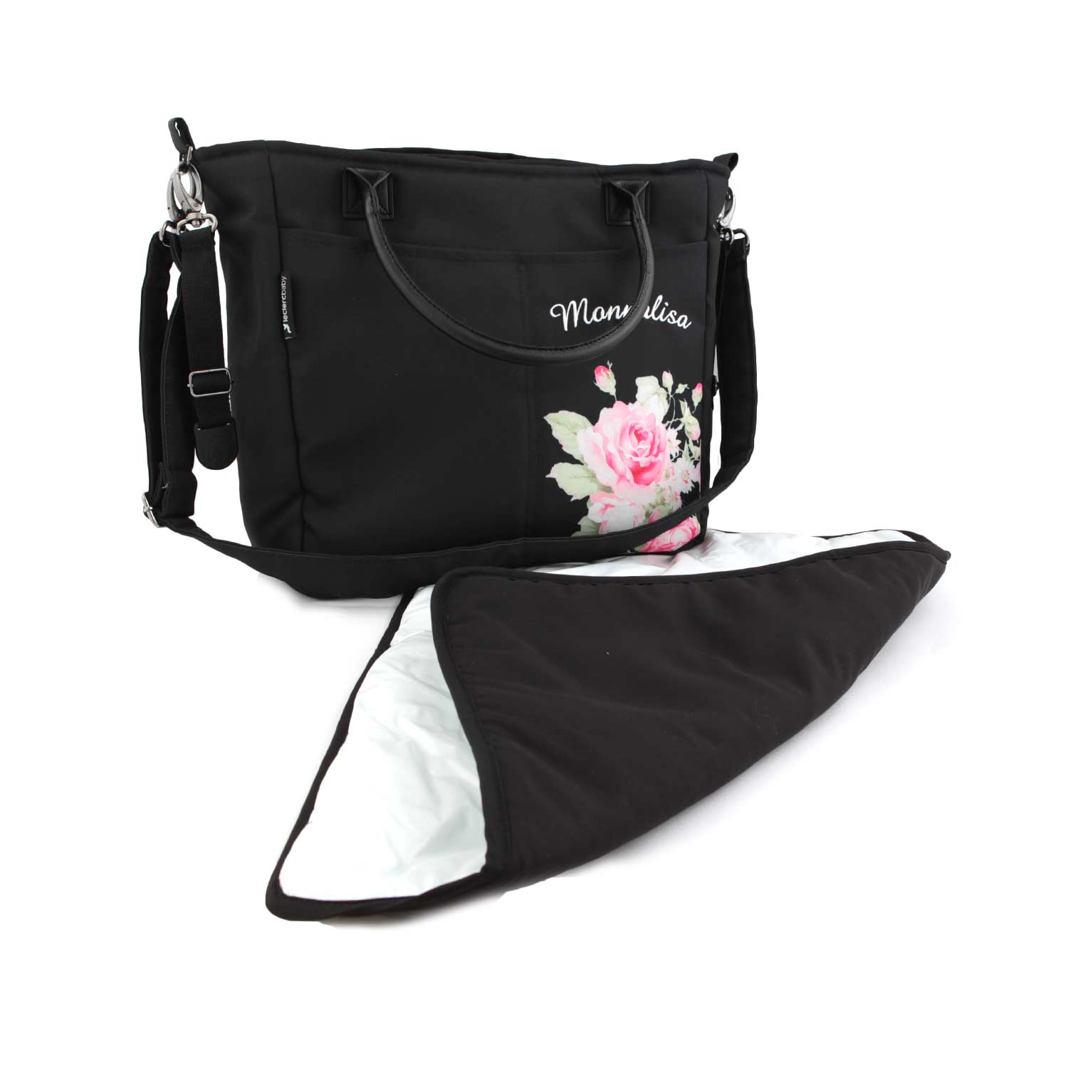 BORSA FASCIATOIO NERA CON STAMPA FLOREALE - annameglio.com abbigliamento moda