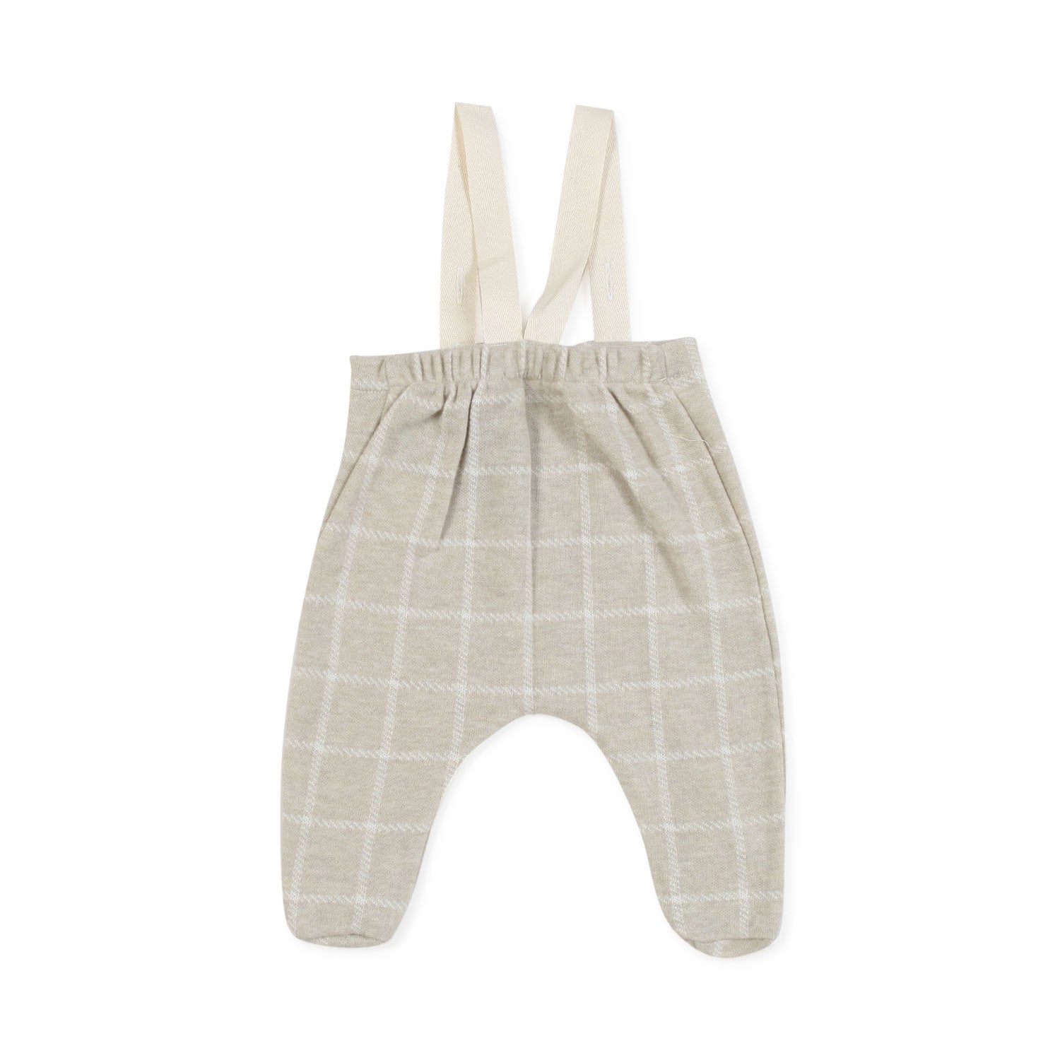 PANTALONE BEIGE A QUADRI CON BRETELLE - annameglio.com abbigliamento moda